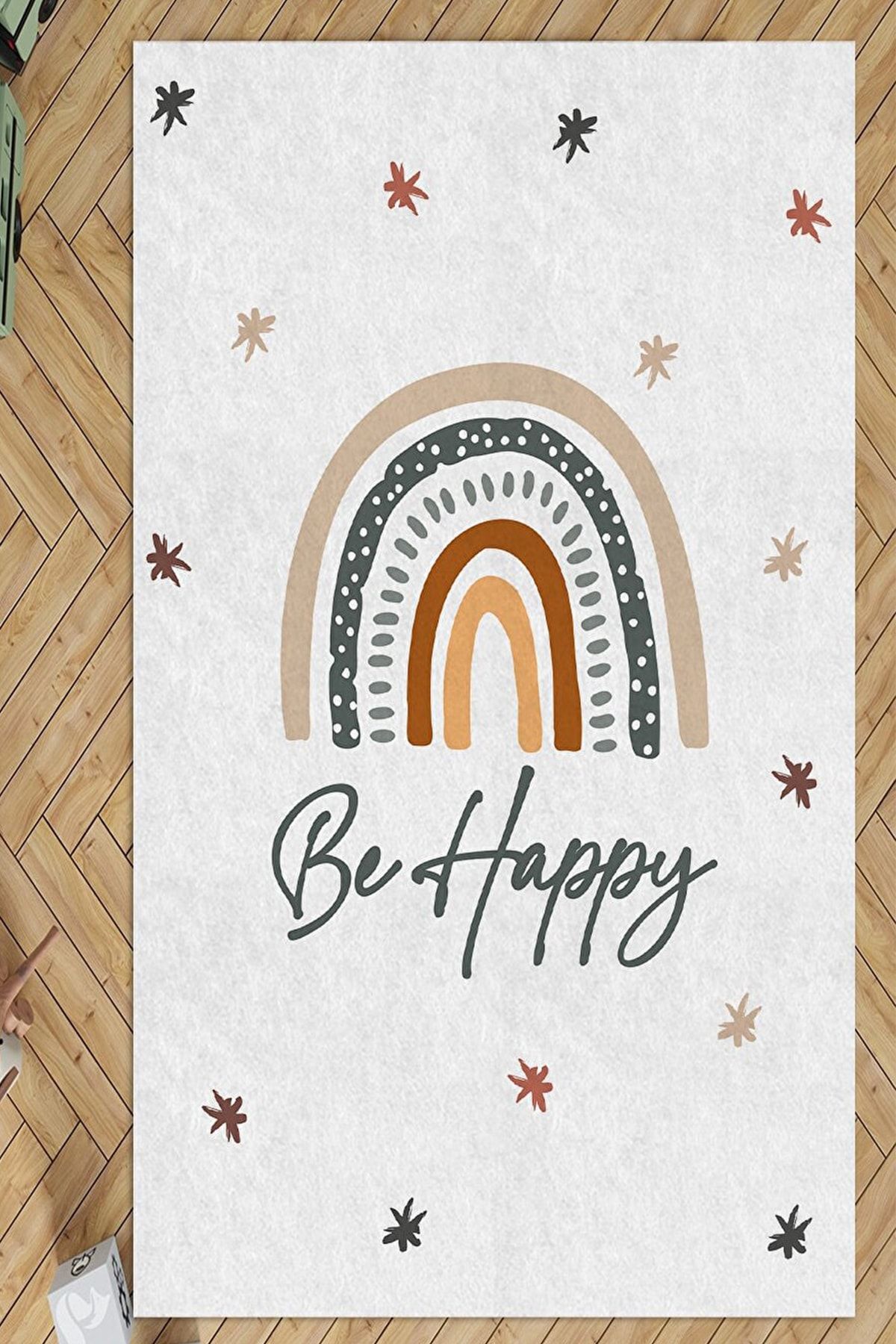 Otantik Home Dijital Baskı Yıkanabilir Kaymaz Dod Taban Be Happy Desenli Halı Yolluk Ve Çocuk Halısı-9000