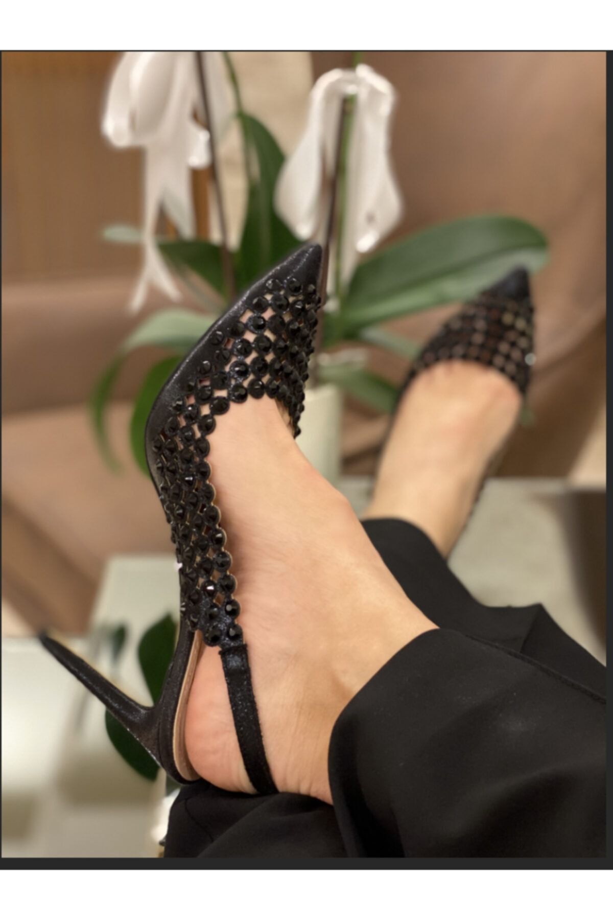 BARKODPLUS Siyah Taşlı Stiletto