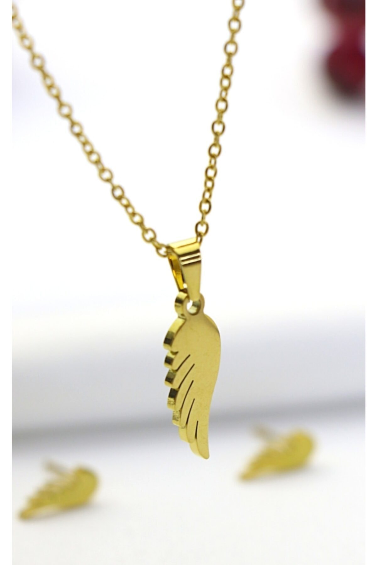 CeyCan Butik Melek Kanadı Çelik Kolye Küpe Set