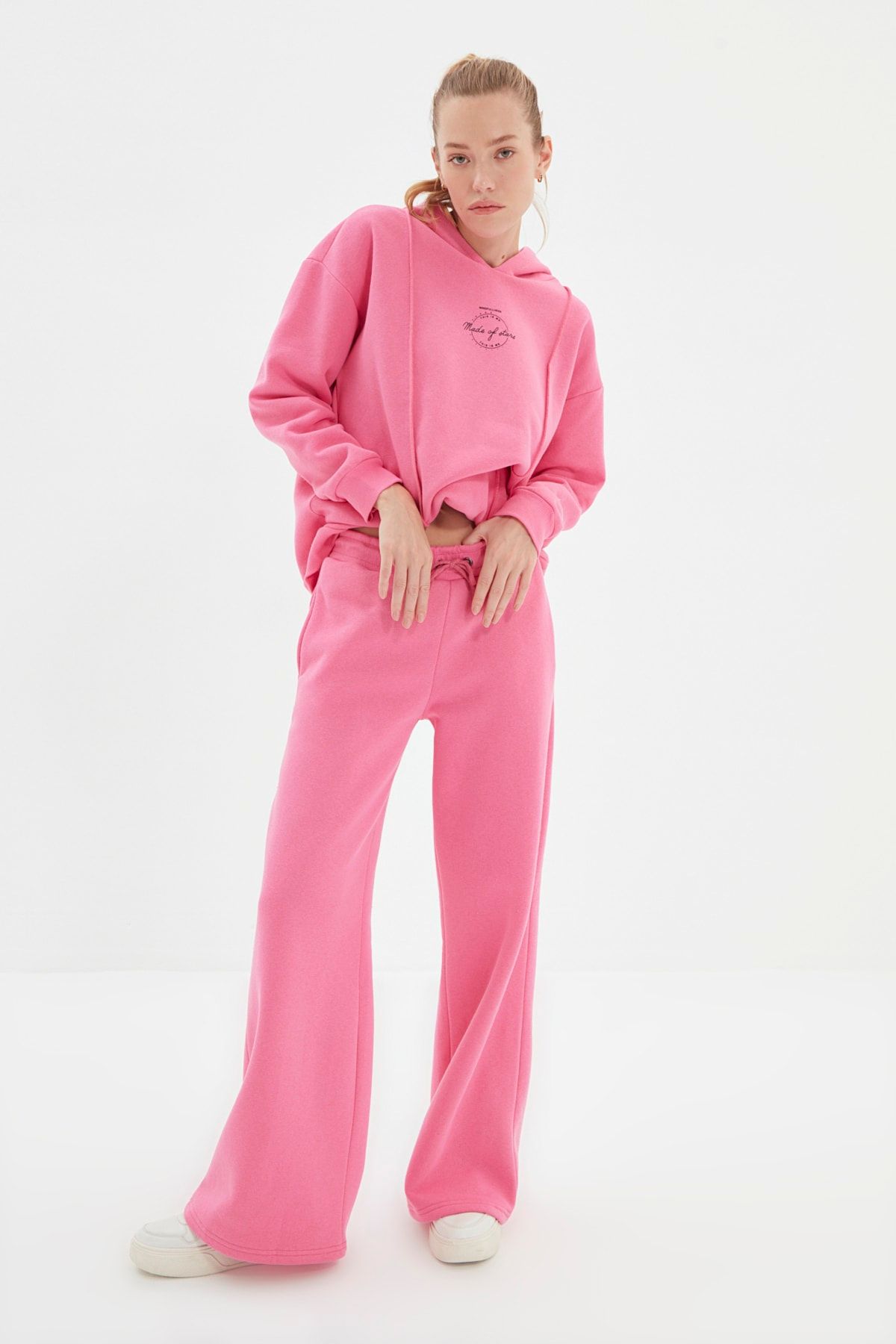 TRENDYOLMİLLA Pembe Wide Leg Spor Şardonlu Eşofman Altı TWOAW22EA0626