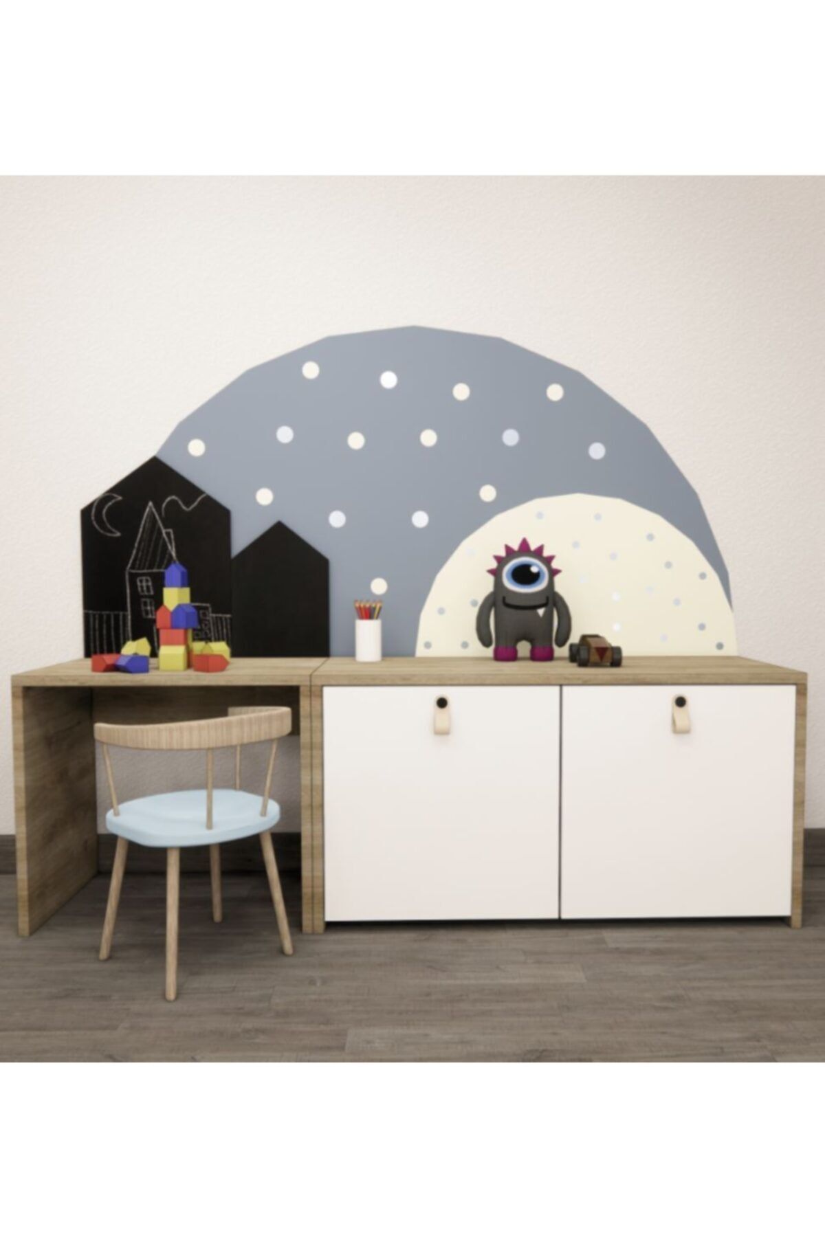 Morela Montessori Kara Tahtalı Etkinlik Masası Ve Oyuncak Dolabı