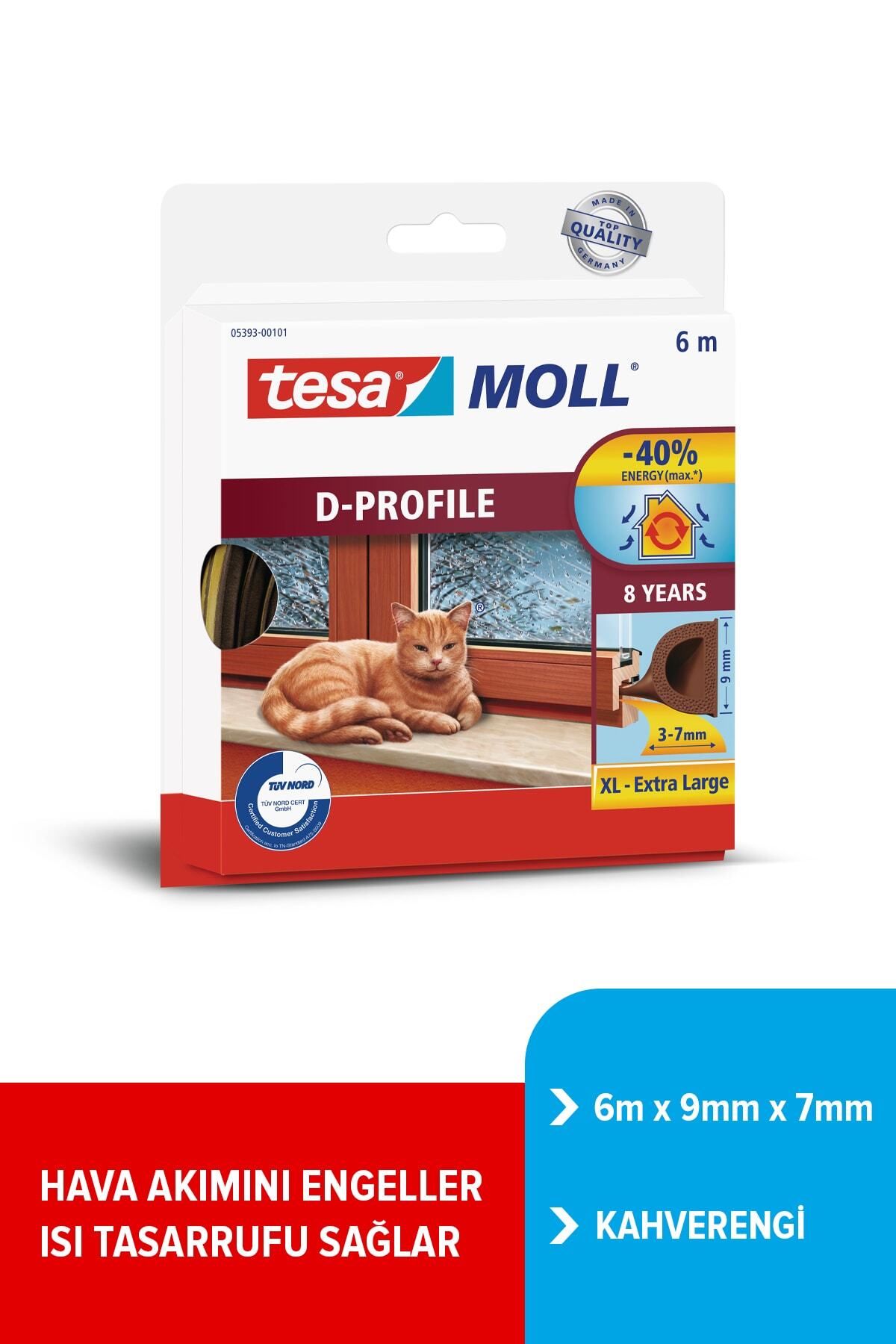 Tesa Tesamoll D-Profil  Kapı Pencere İzolasyon Bandı, 6mx9mmx7mm, Kahverengi