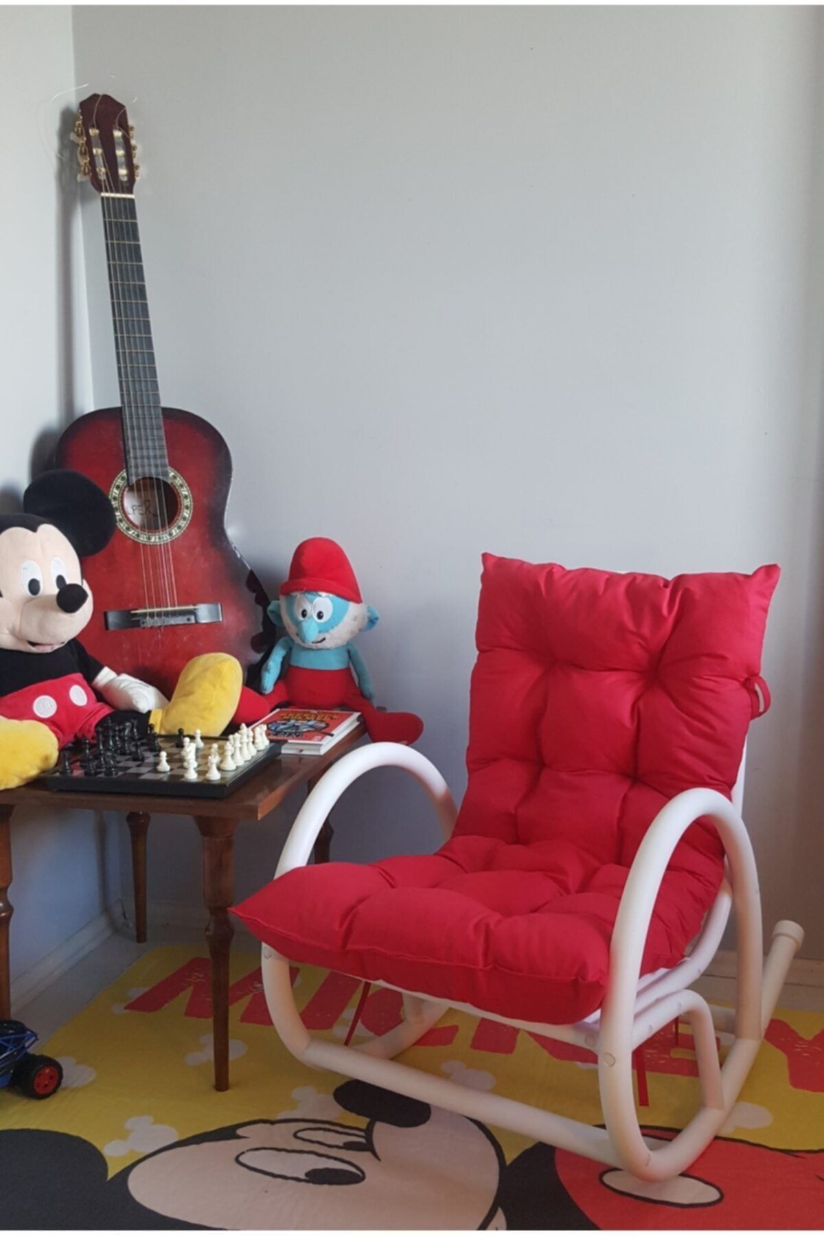Kuzey Garden Çocuk Minderli Sallanan Sandalye Tv Koltuğu Keyif Sandalyesi Kırmızı