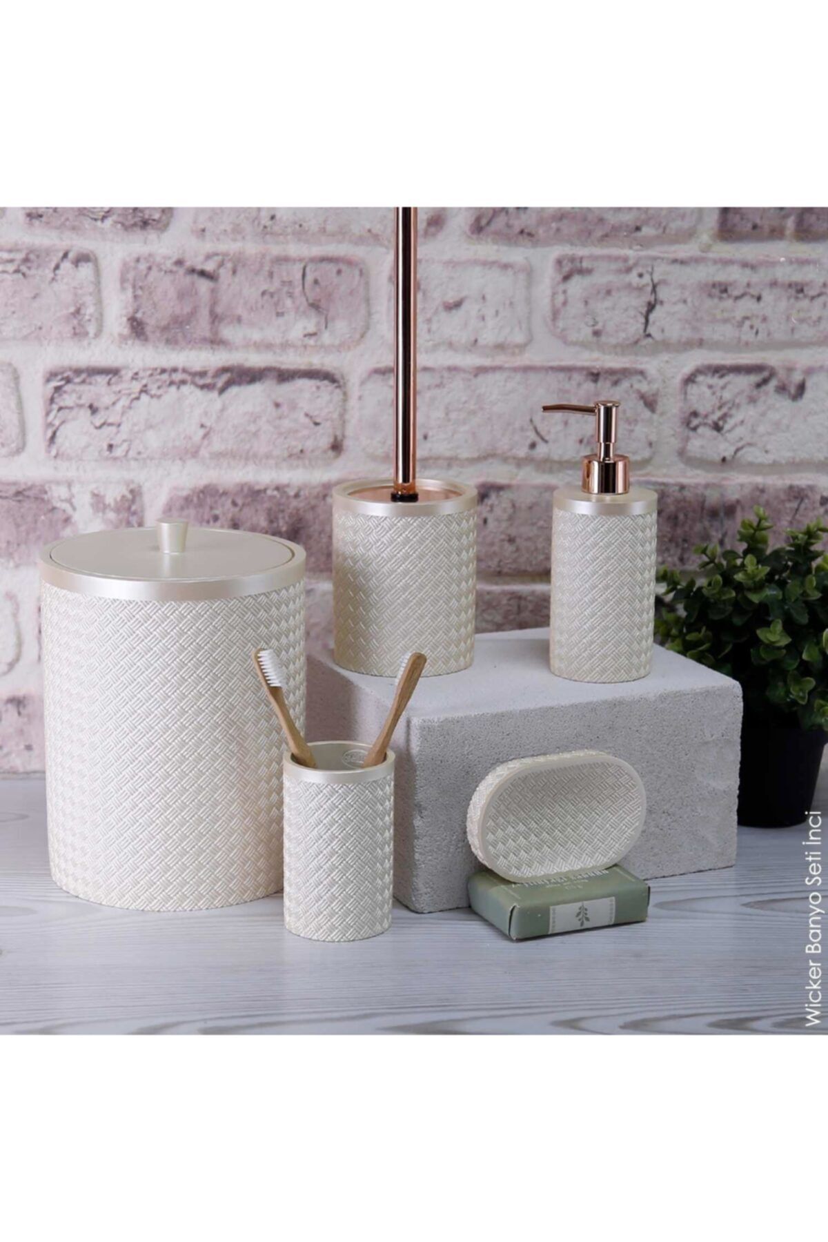 Miazze Wicker Reçine Banyo Takımı Yüksek Kalite Lavabo Seti Krem