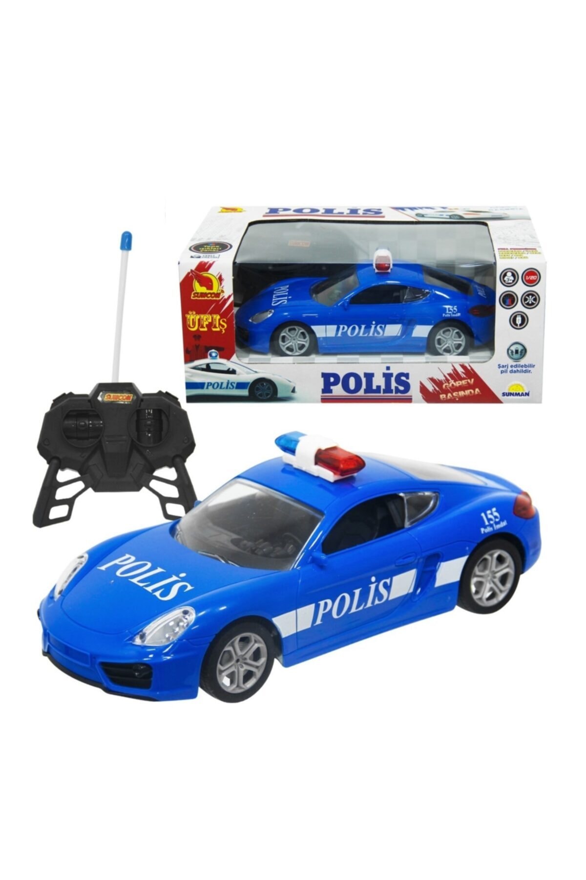 EMR Oyuncak Orijinal Lisanslı Full Fonksiyon Uzaktan Kumandalı Şarjlı Işıklı Sesli Mavi Polis Arabası