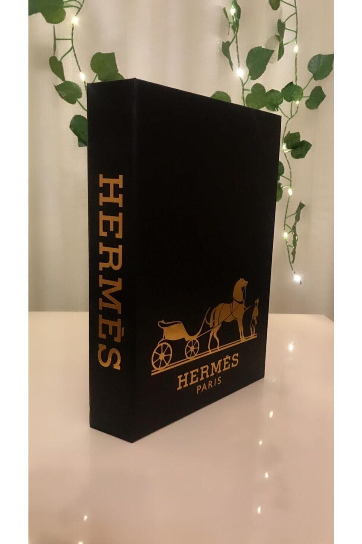 Happy Peyzaj Hermes Siyah Gold Dekoratif Kitap Kutu 27x19x4cm
