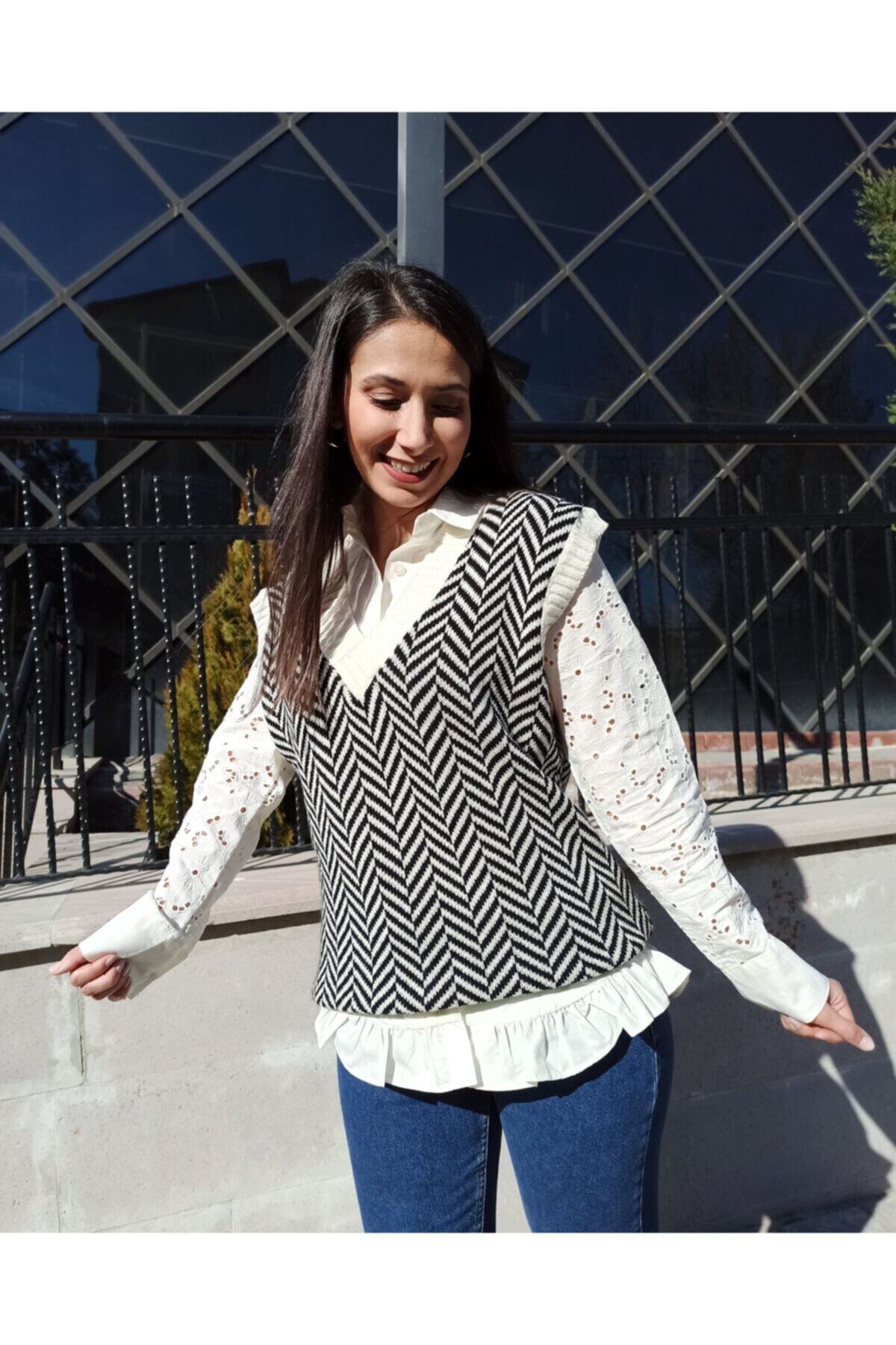 Linum Butik Kazayağı Desenli Süveter