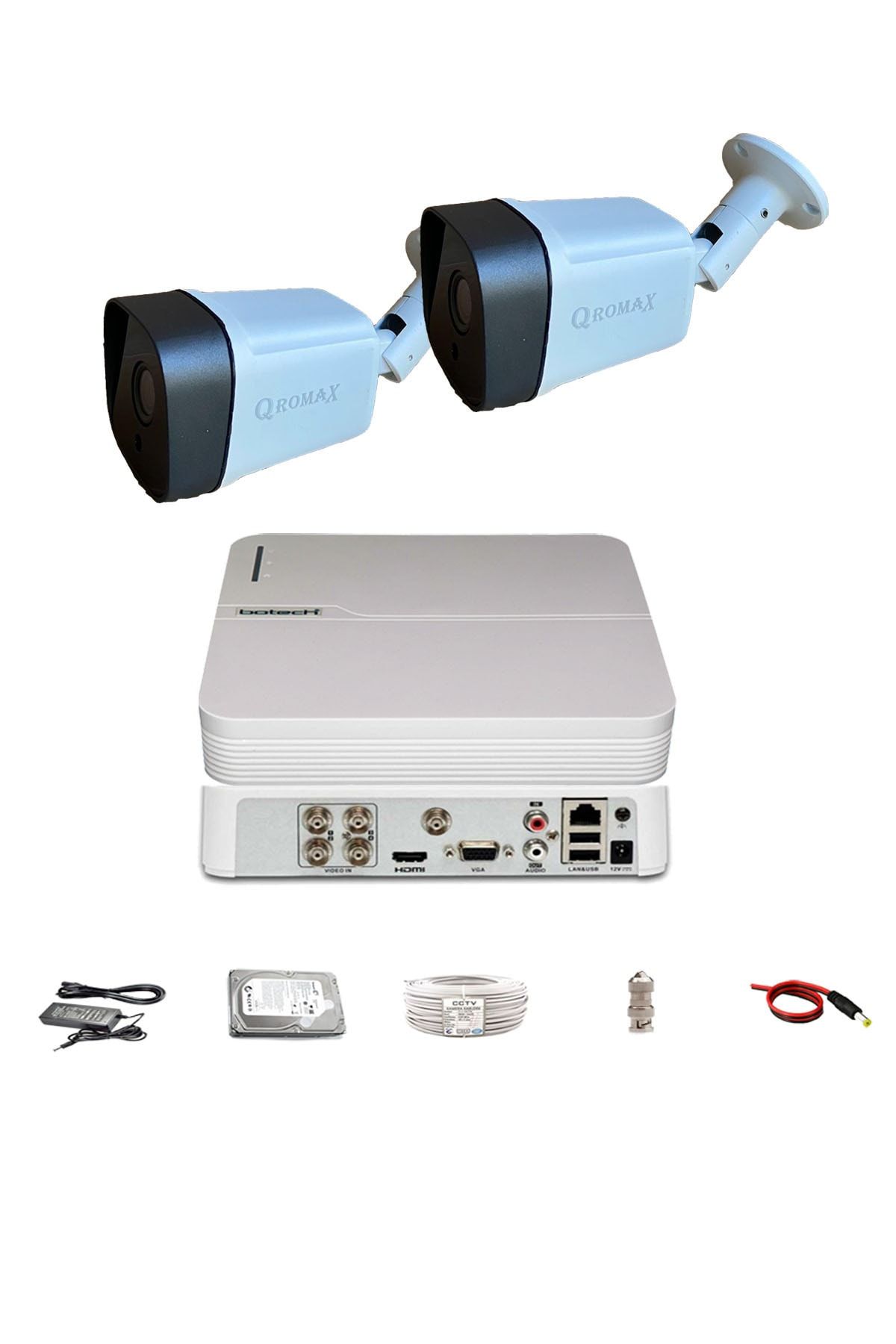 qromax Pro 5236 2 'li 5 Megapiksel Sony Lens 1080p Sensör Metal Kasa Güvenlik Kamerası Seti
