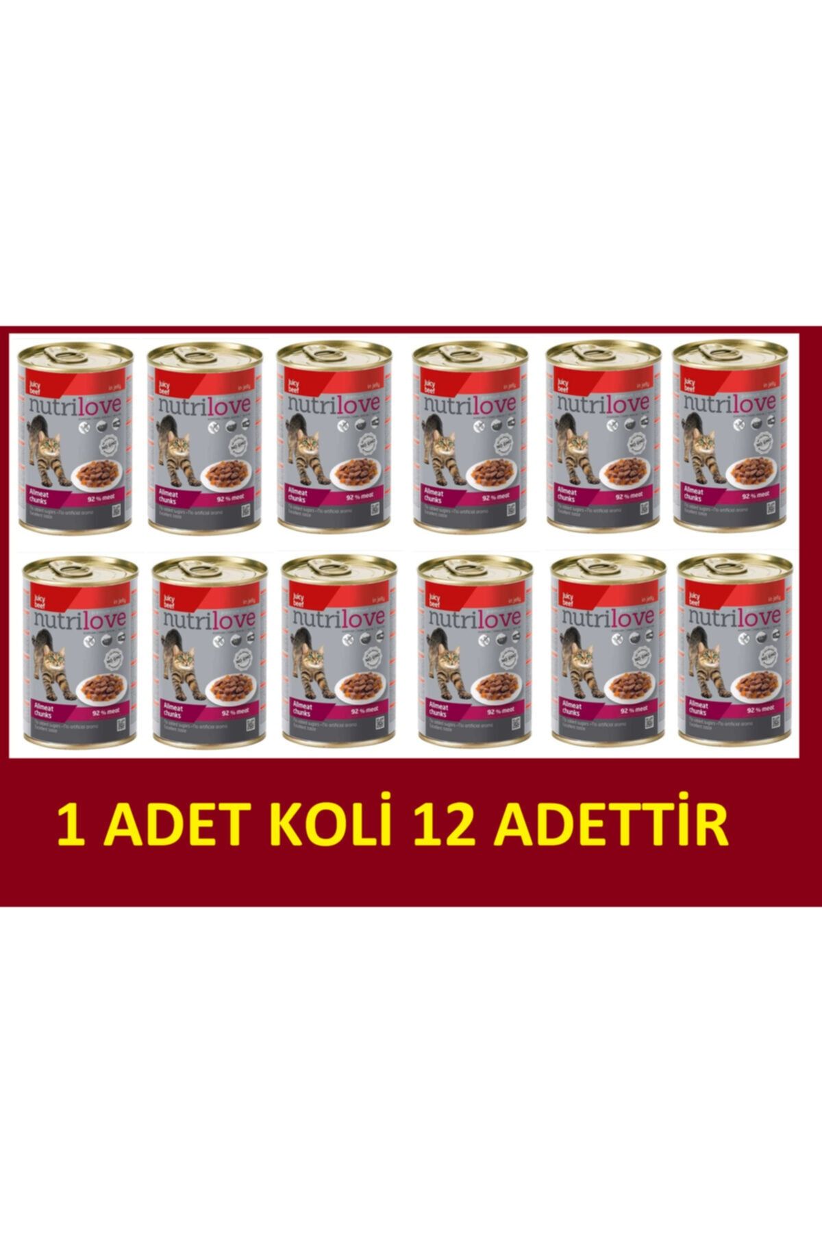 Nutri Love Nutrilove Tahılsız Sığır Etli Jöleli Parça Etli 400 Gr Kedi Konserve X 12 Adet