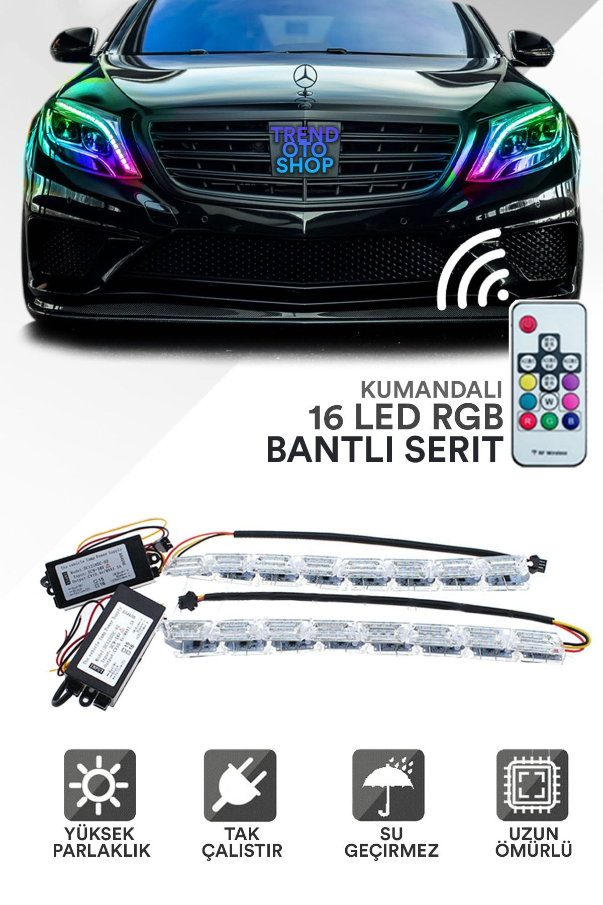 C9 Far Içi Far Üstü Kristal Rgb Kayar Led Yapışkanlı 16lı