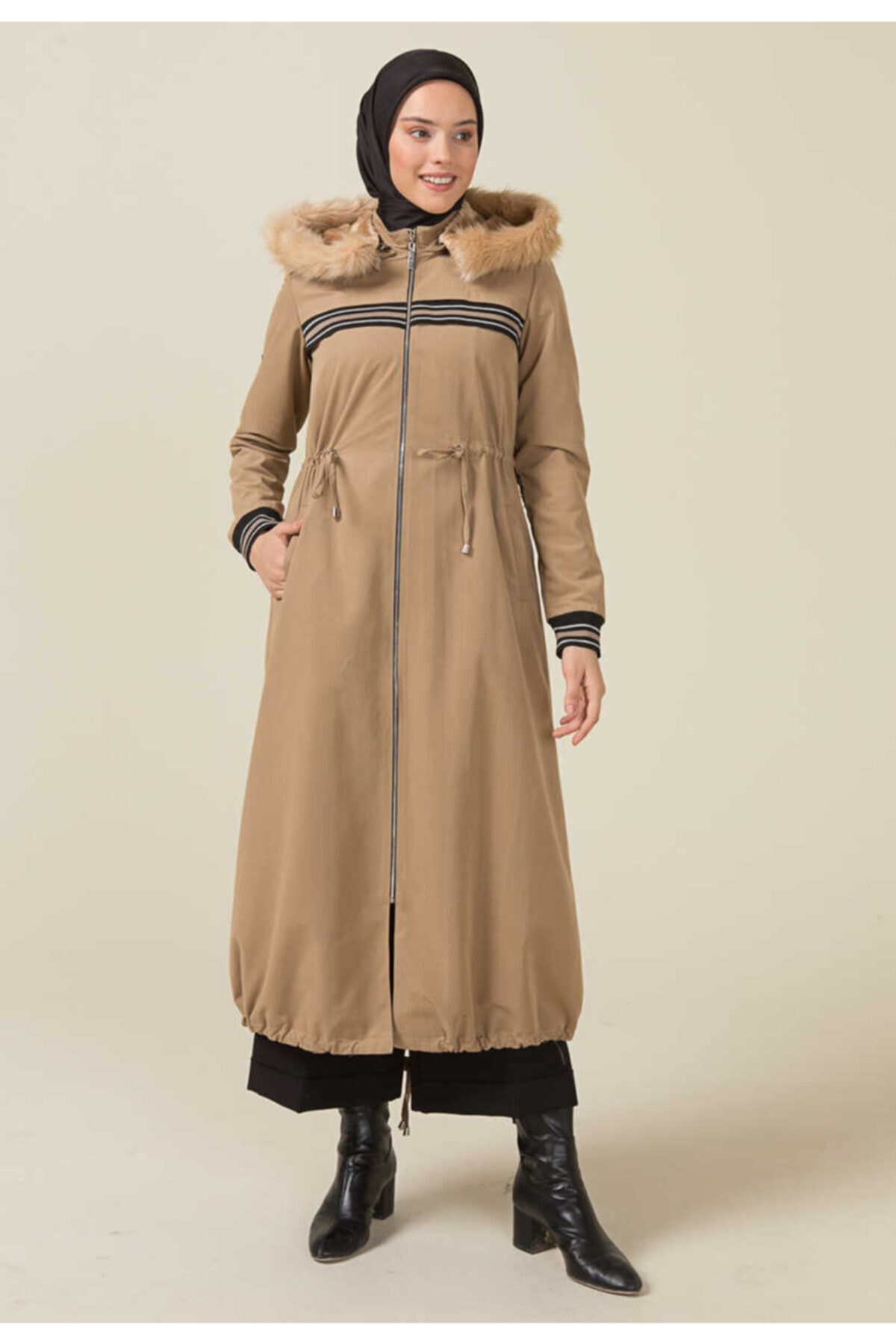 Setrms Camel Beli Bağcıklı Kapişonlu Pardösü 2213023