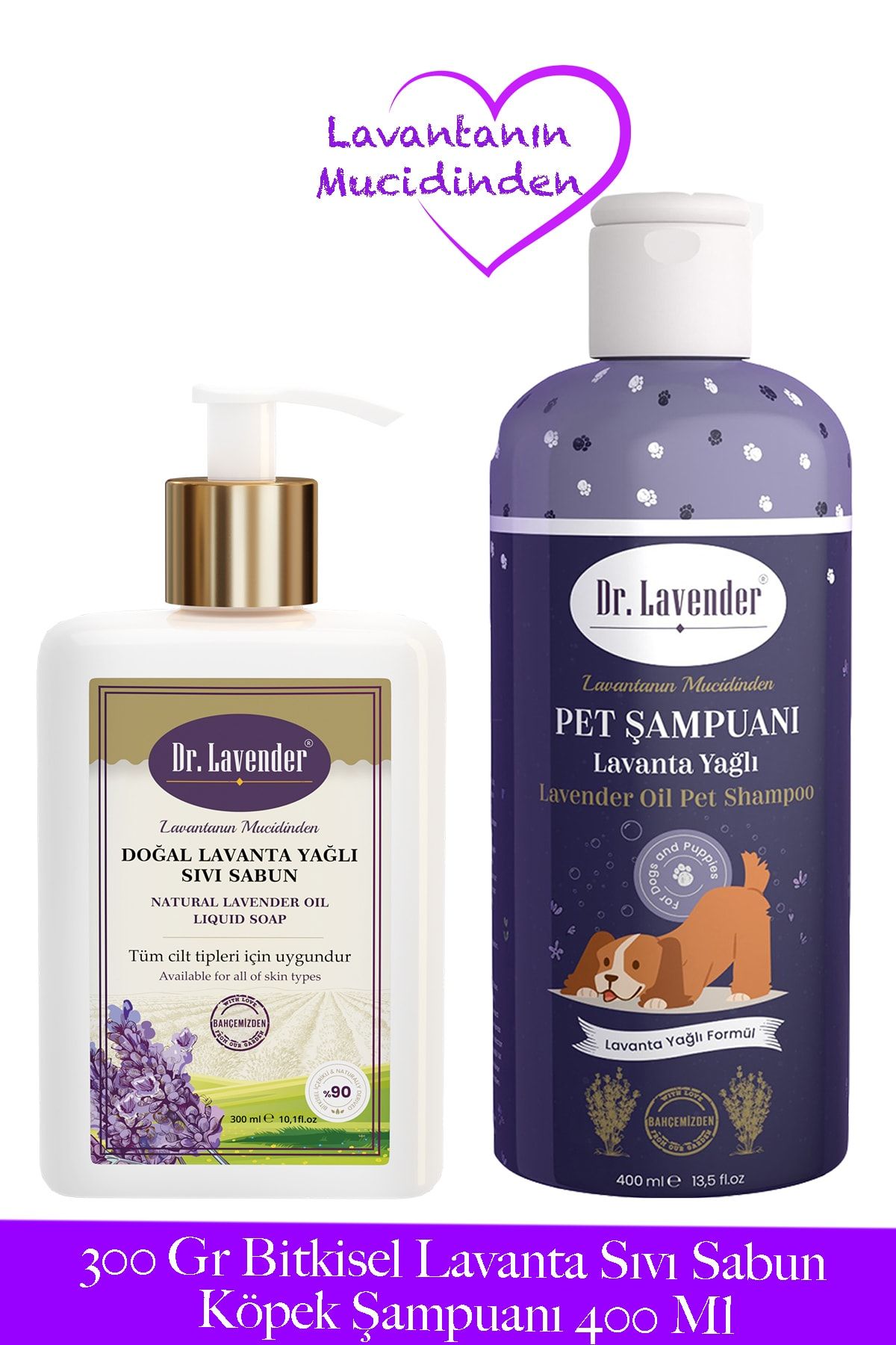 Dr. Lavender Hassas Ciltlere Lavanta Yağlı Sıvı Sabun 300gr + Pire Önleyici Lavanta Yağlı Köpek Şampuanı 400ml