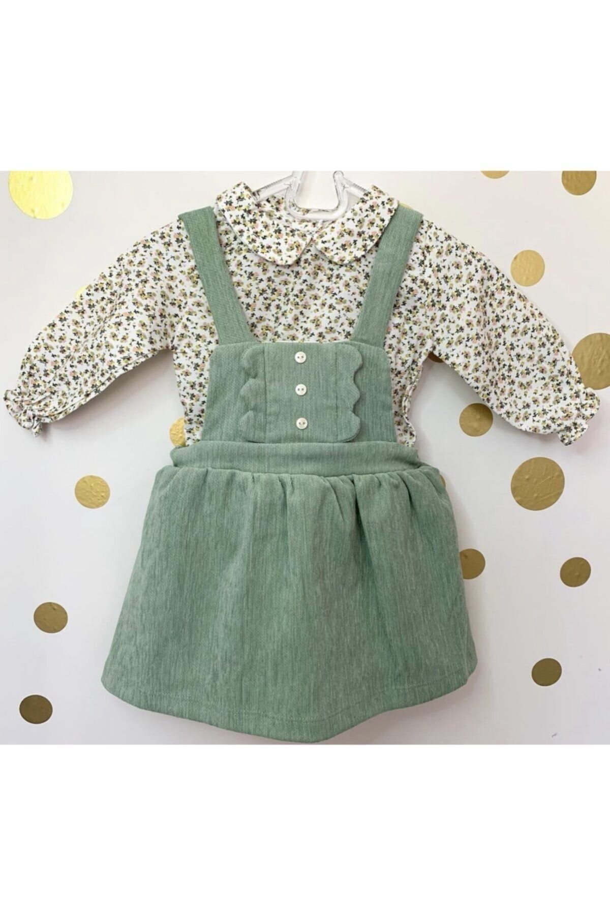 Mymio Nil Baby Kidss Yeşil Kadife Salopet Elbise