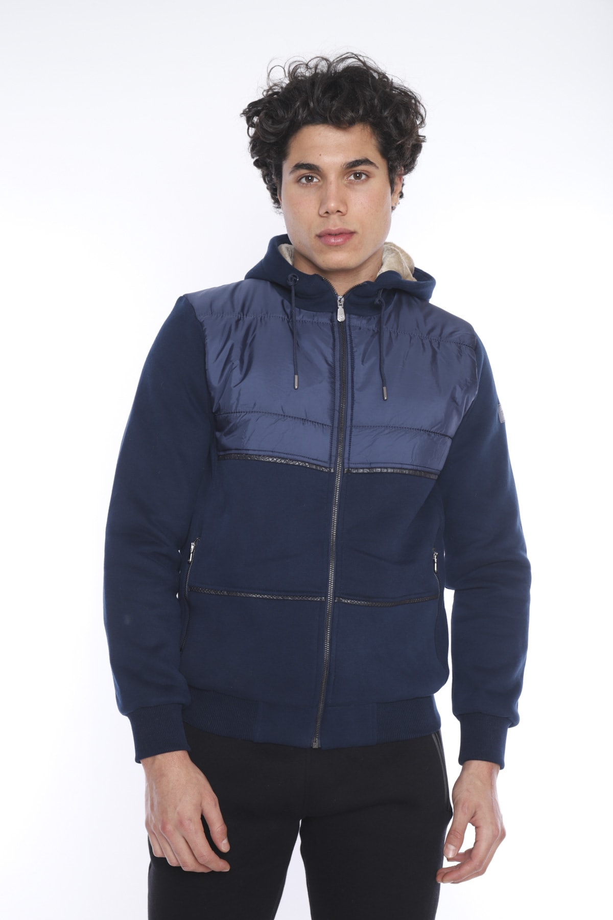 Escetic Erkek Spor Royal Kapşonlu, Içi Peluş Astarlı Mont