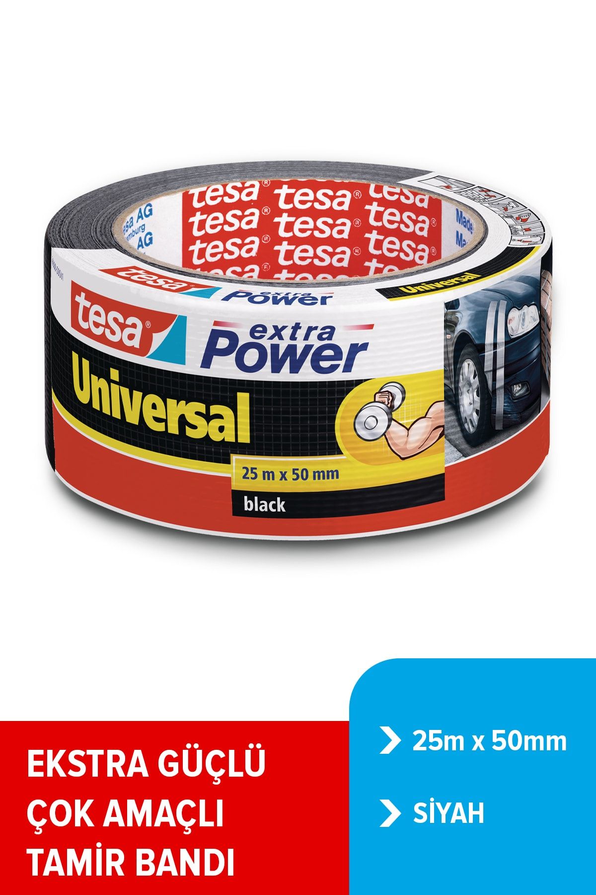 Tesa extra Power Universal Duct Bant, Gaffer Bant, 25mx50mm, Siyah