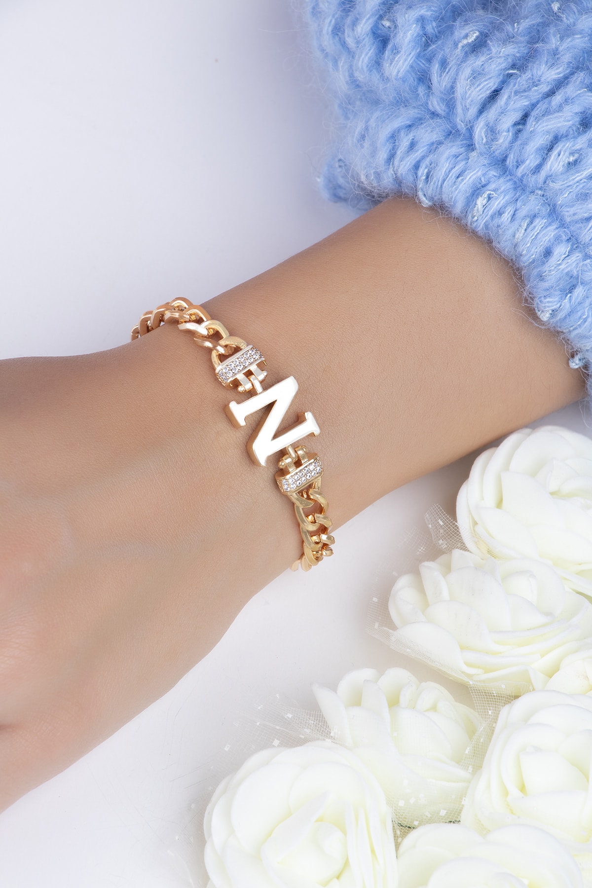 Sortie Aksesuar Zirkon Taşlı Tasarım Harf Bileklik N