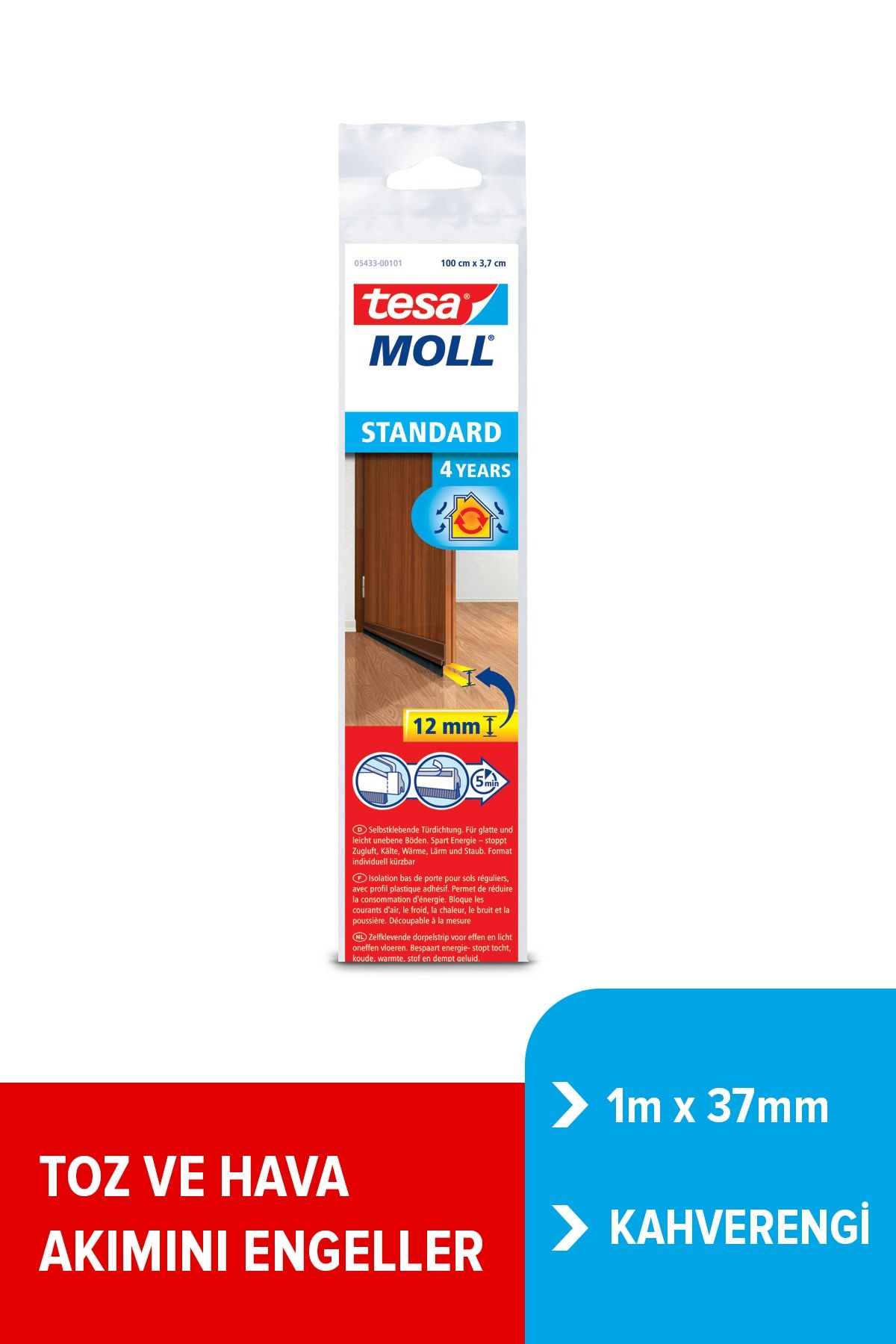 Tesa Tesamoll Standart Kapı Altı Hava Akımı Önleyici Fırça, 1mx37mm, Kahverengi