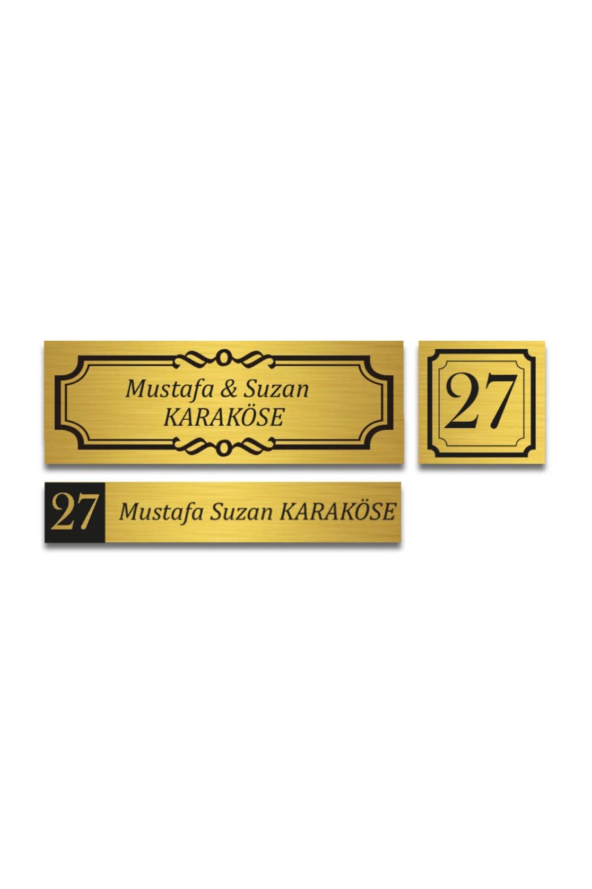 obibaskı Metal 3'lü Set Kapı Isimliği Kapı Numarası Posta Kutusu Isimliği Gold