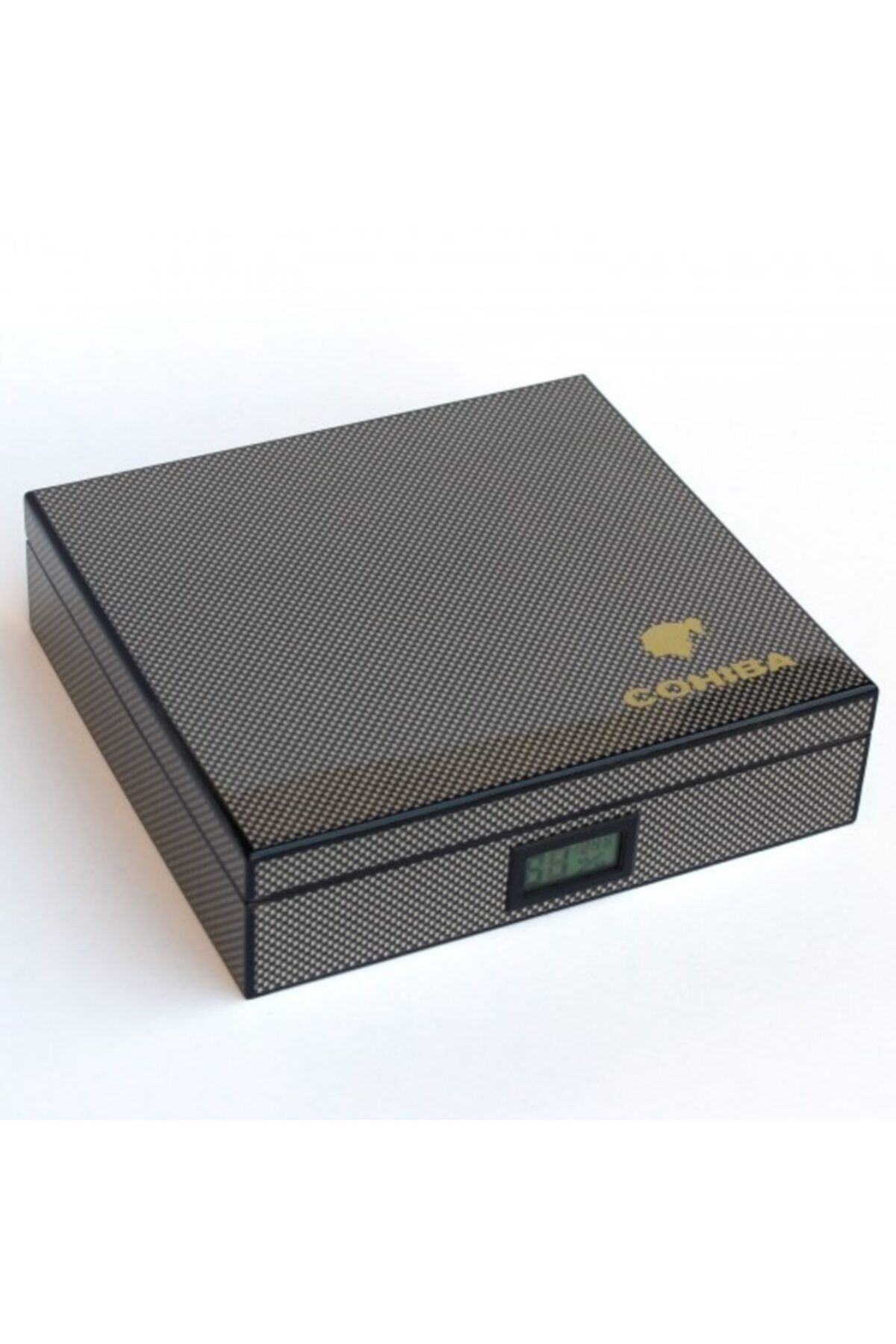 COHİBA Karbon Desenli Dijital Nemölçerli Sedir Humidor Puro Kutusu Zx142