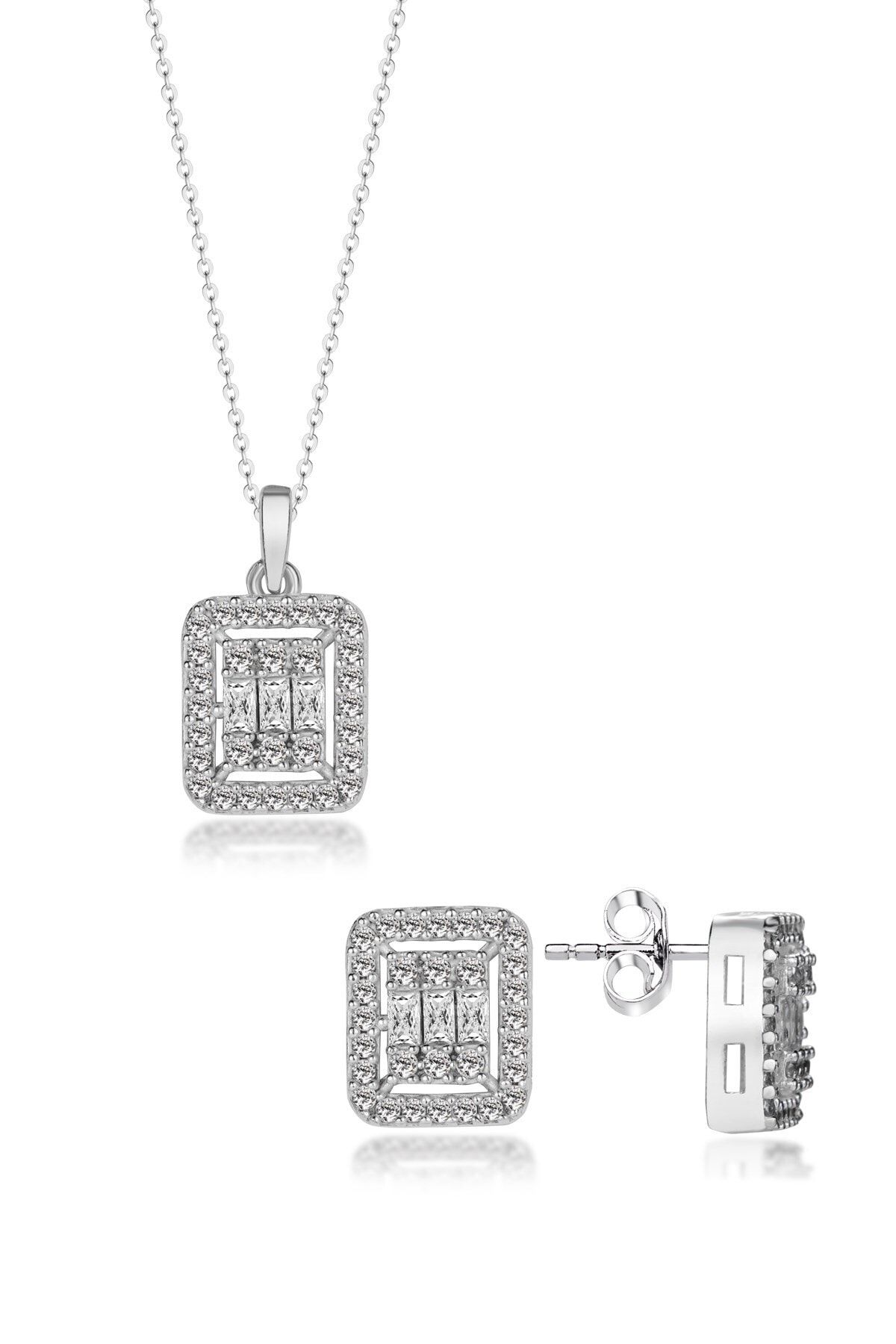 ernsilver Baget Küpe Ve Kolye Seti, 925k Gümüş, Italyan Taşlı