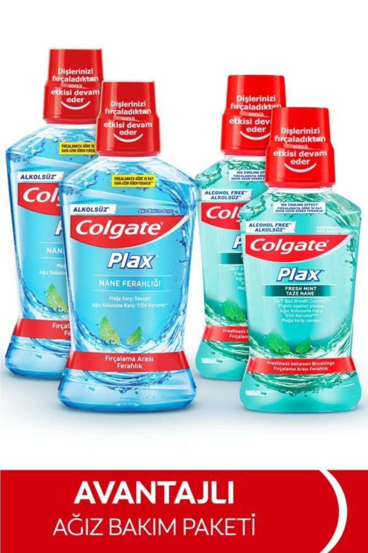 Colgate Plax Nane Ferahlığı Alkolsüz Ağız Bakım Suyu 500 Ml + Plax Taze Nane 250 Ml X 2 Adet