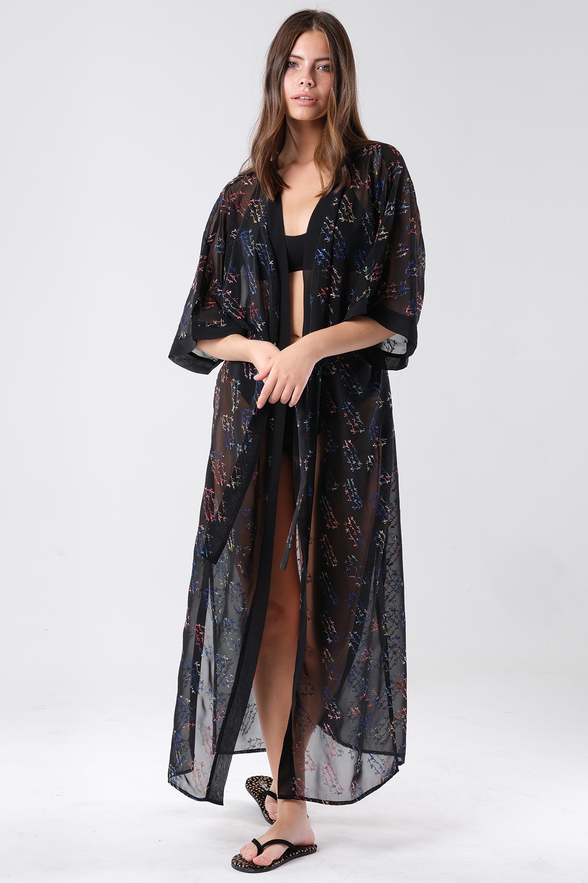 VALERIA Polyester Nakışlı Nox Kimono