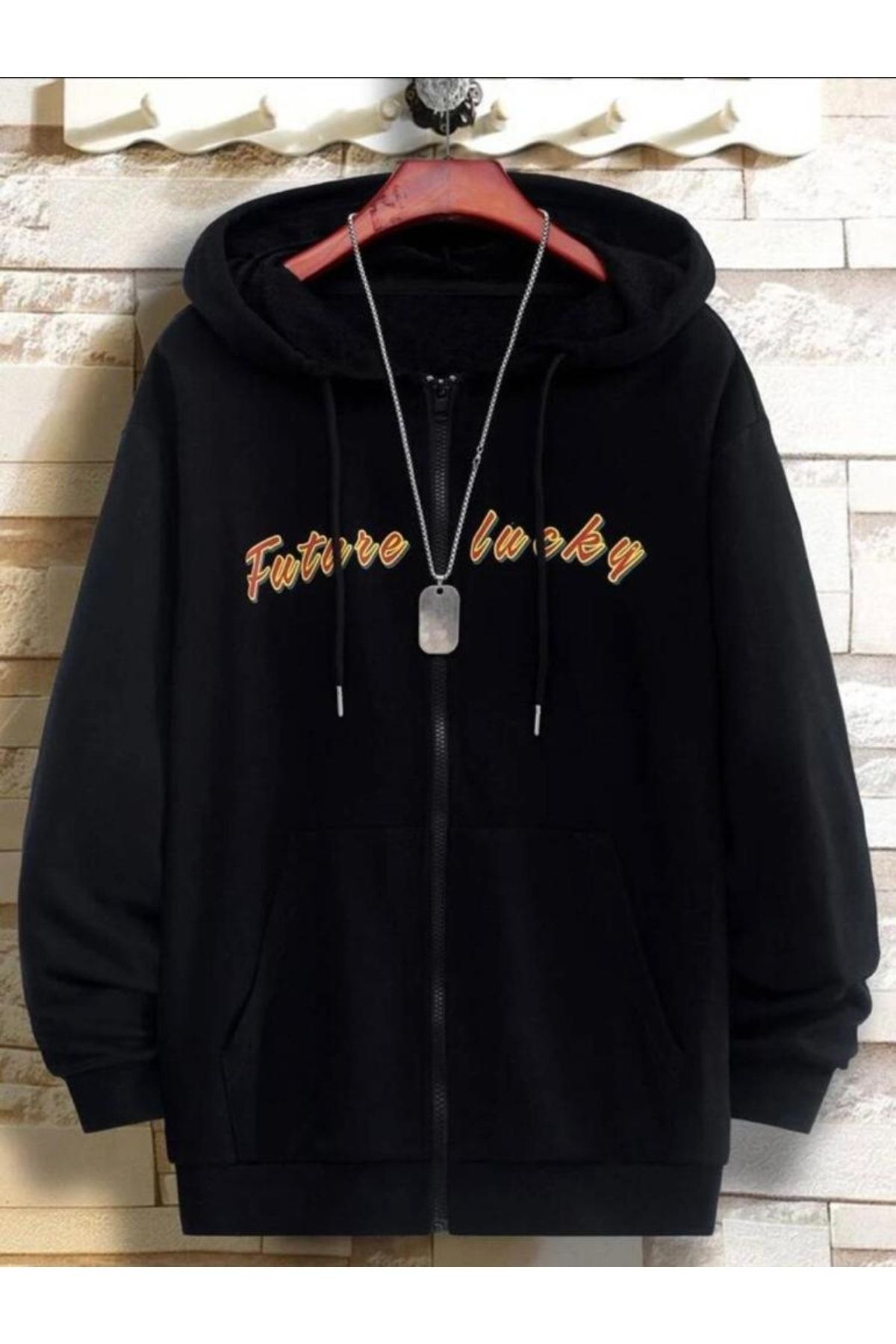 MANCY Unisex Siyah Future Lucky Baskılı Hırka Ceket