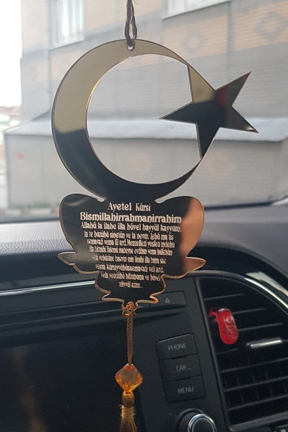 Essa Tasarım Pleksi Çift Taraflı Araba Süsü Ayyıldız Dualı Desenli Dikiz Aynası Süsü