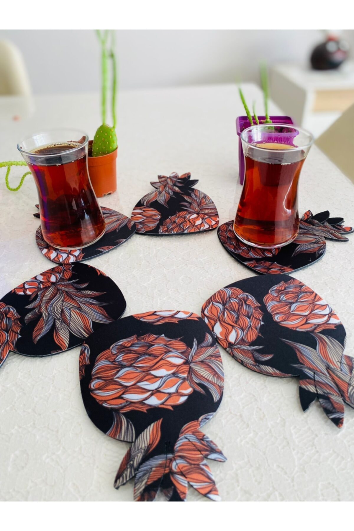 HomeFuture 6'lı Ananas Desenli Bardak Altlığı Çay Altlığı 6lı Kahve Altlığı Ananas