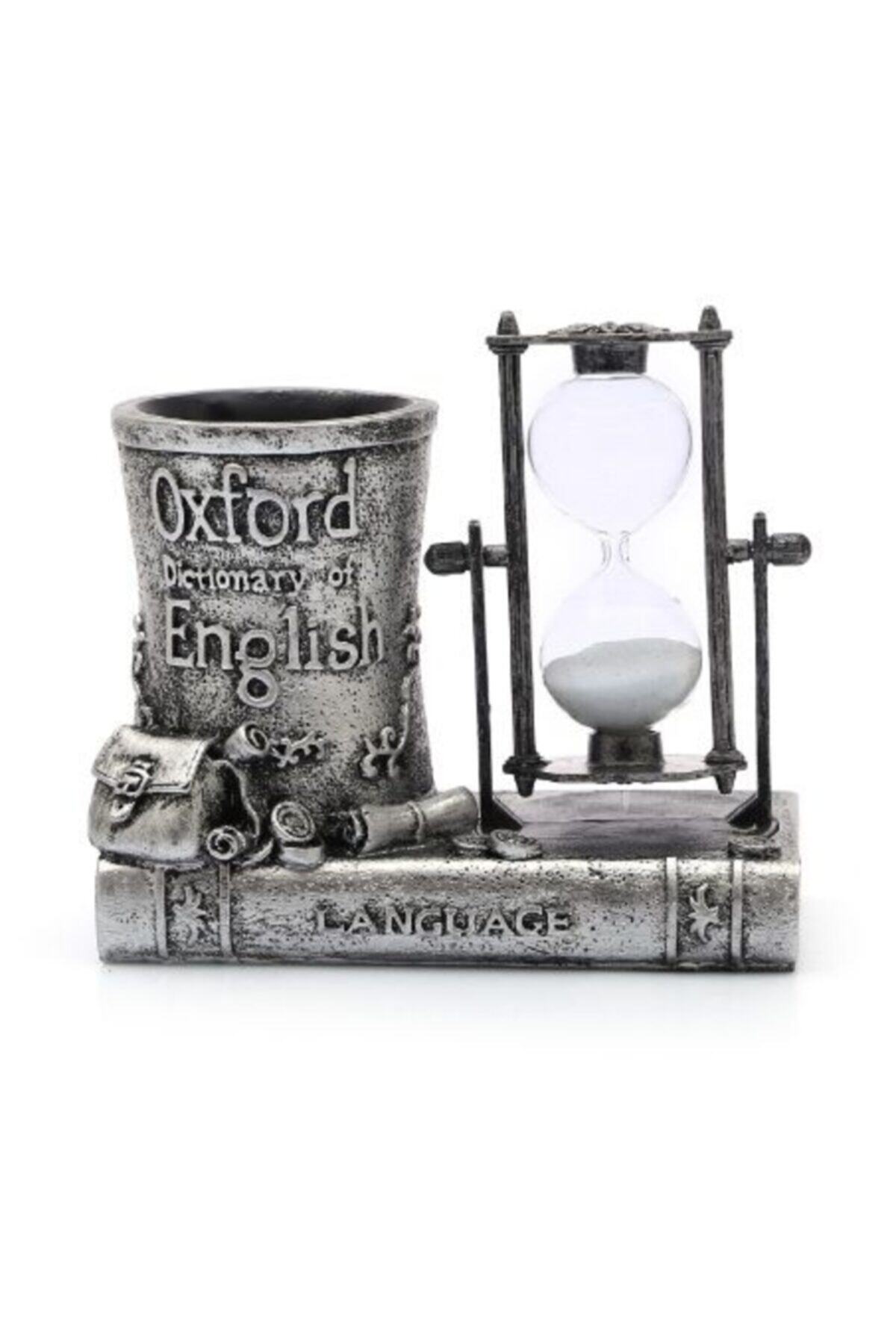 FLY BAZAAR Oxford English Kalemlik Ve Kum Saati Dekoratif Hediyelik Eşya (gri)