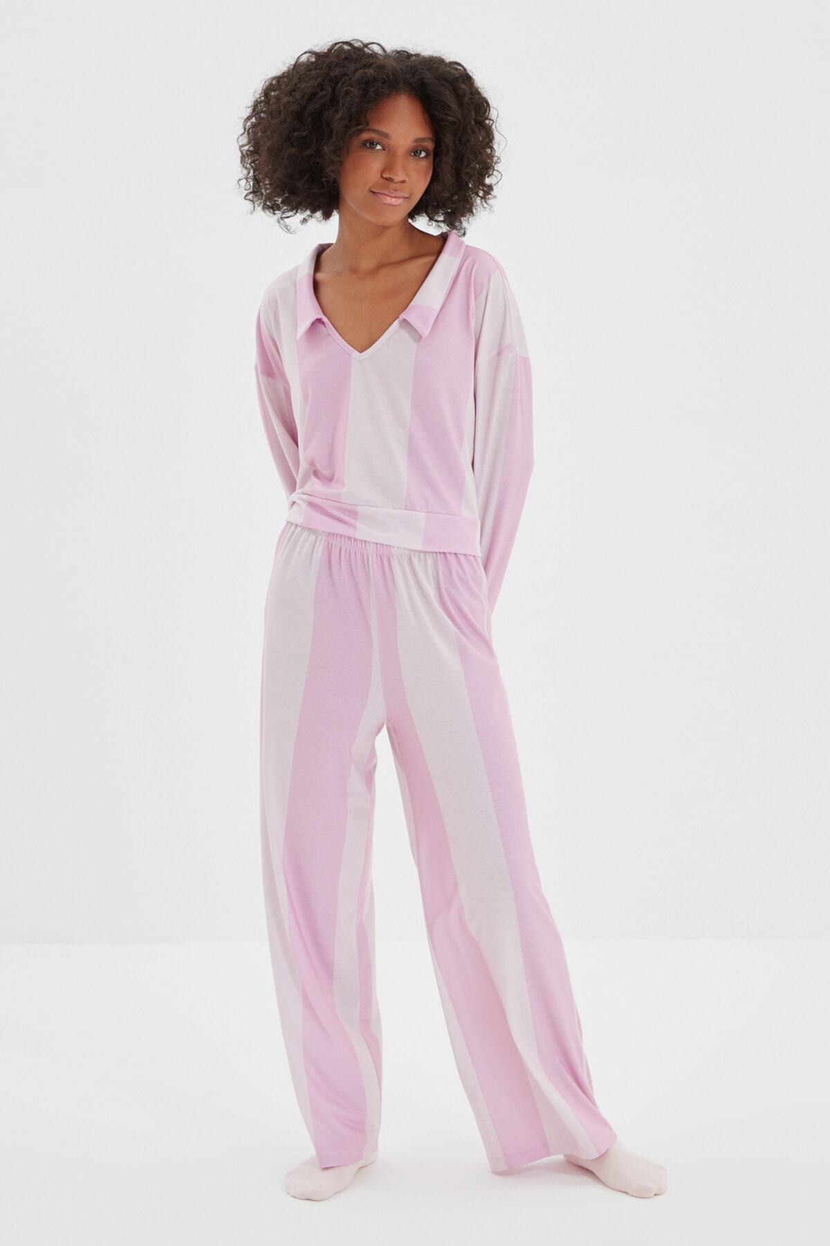TRENDYOLMİLLA Çok Renkli Çizgili Örme Pijama Takımı THMAW22PT0620