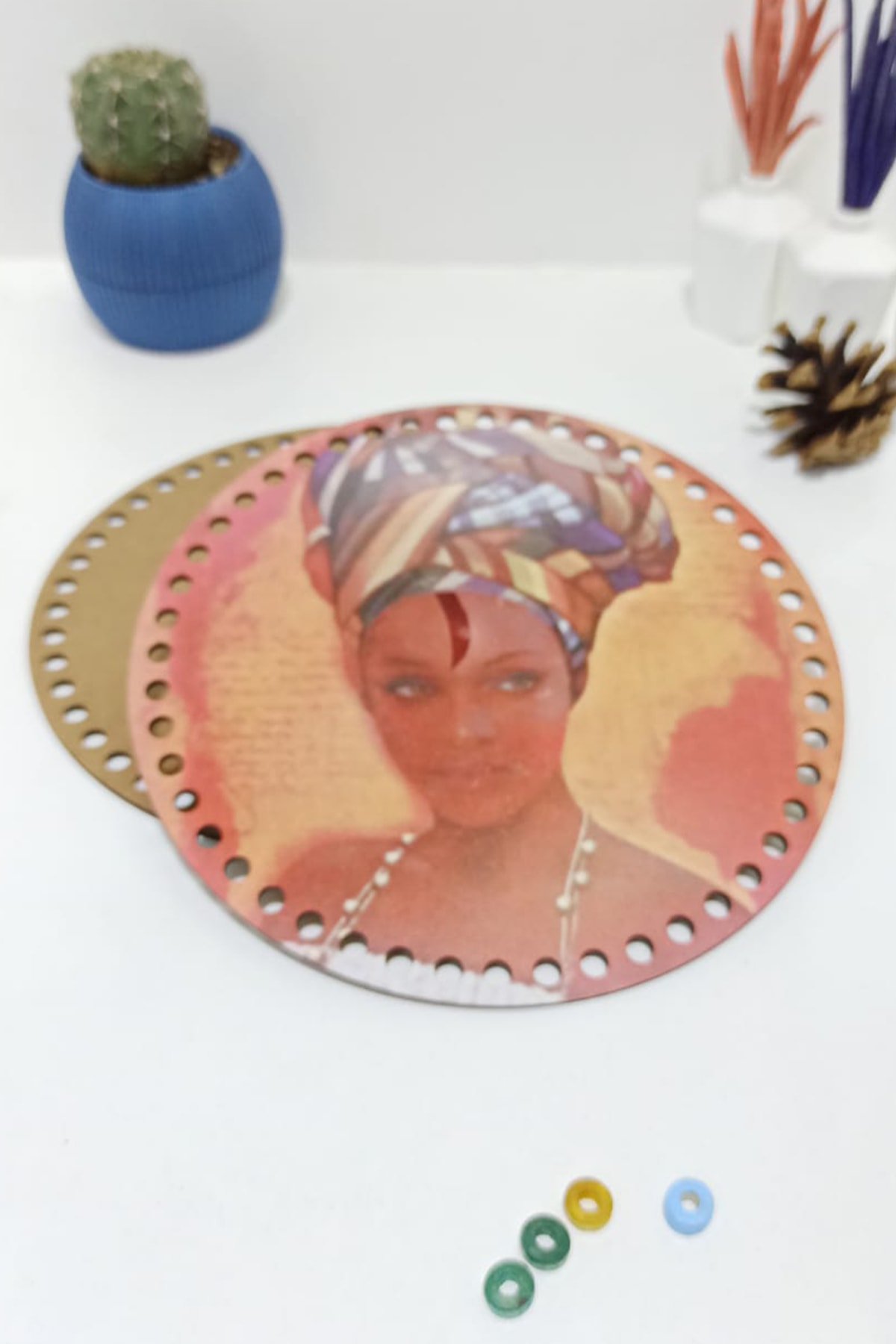 inci tuhafiye Makaron Çanta Aparatı Tek Taraf Uv Baskılı 20 Cm Çapında Afrikalı Kadın Desenli