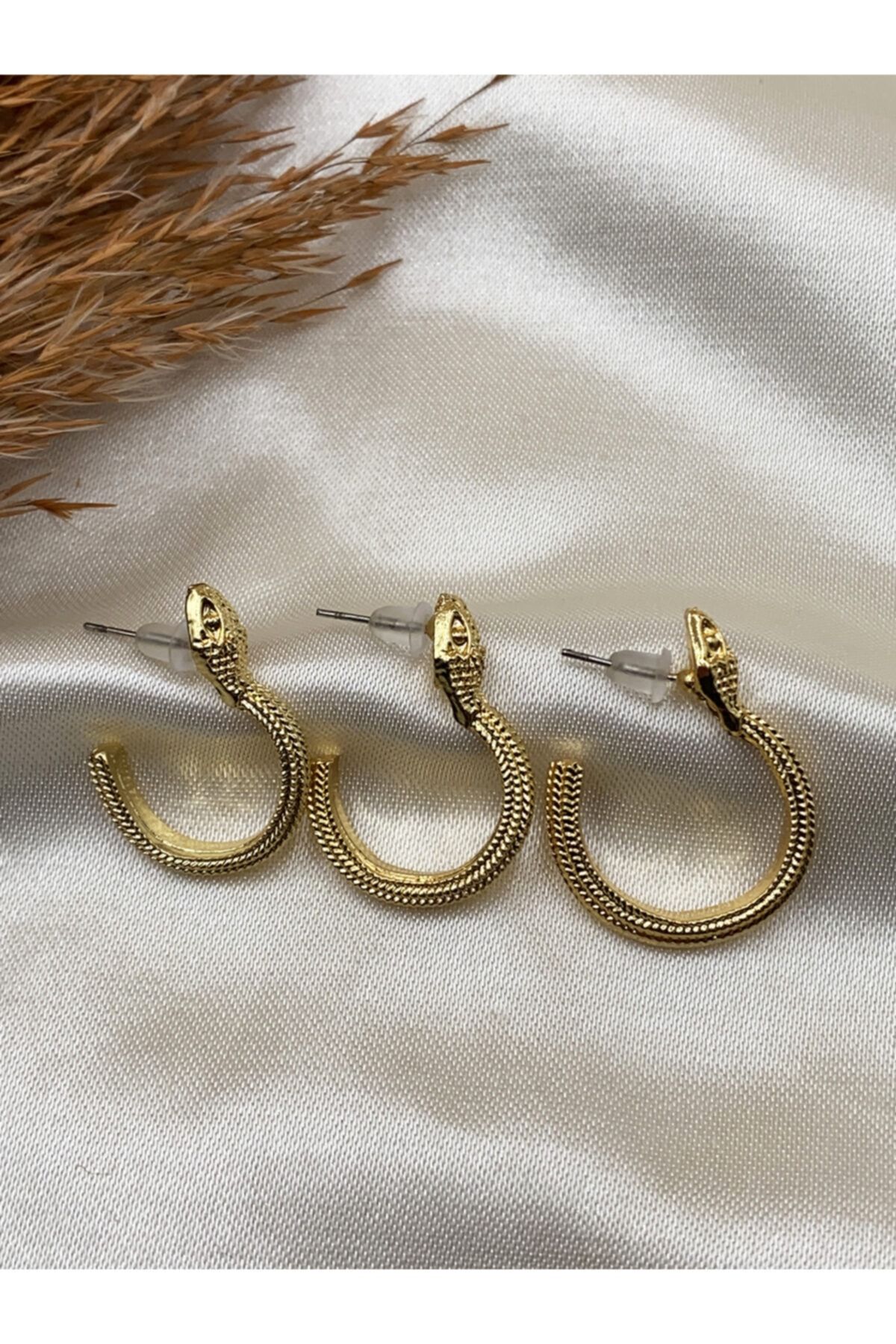 Eylülün Takısı Kadın Gold Renk 3 Boy Yılan Model Halka Küpe