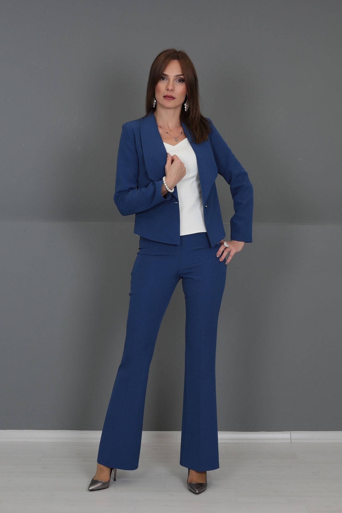 ÖNDER ÖZSOY Mini Ceket & Ispanyol Paça Pantolon Takım-indigo