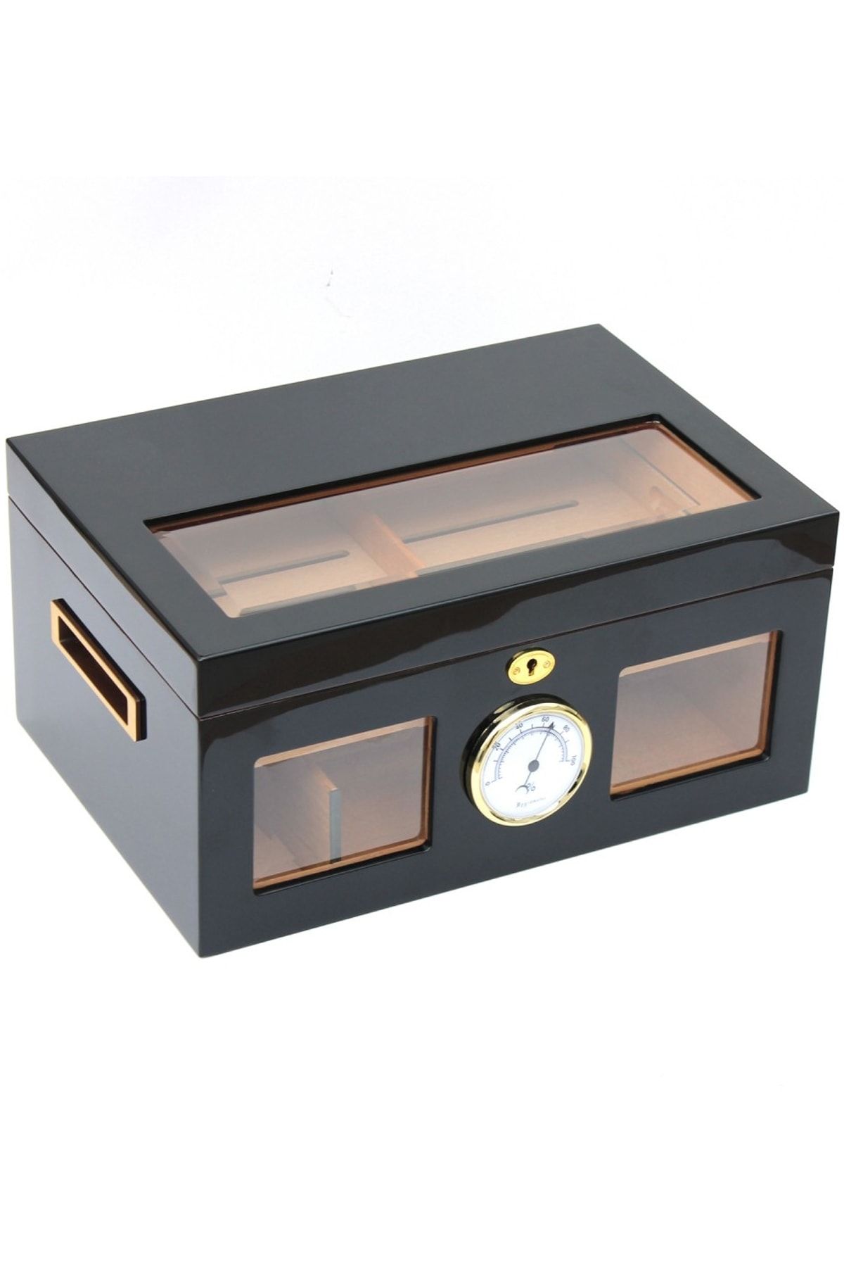 Passatore İspanyol Sediri Siyah 2 Katlı Camlı Humidor Puro Kutusu Rc03sy