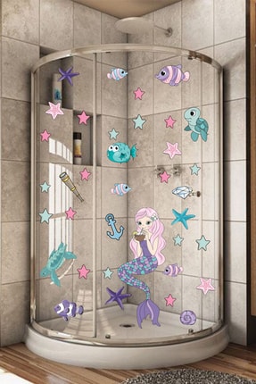 Deniz Kızı Deniz Yıldızları Ve Balıklar Duşakabin Ve Banyo Sticker