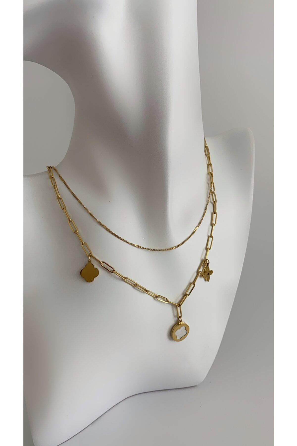 Âlâ Atelier Kararmaz Solmaz Ikili Çiçek Çelik Kolye Gold