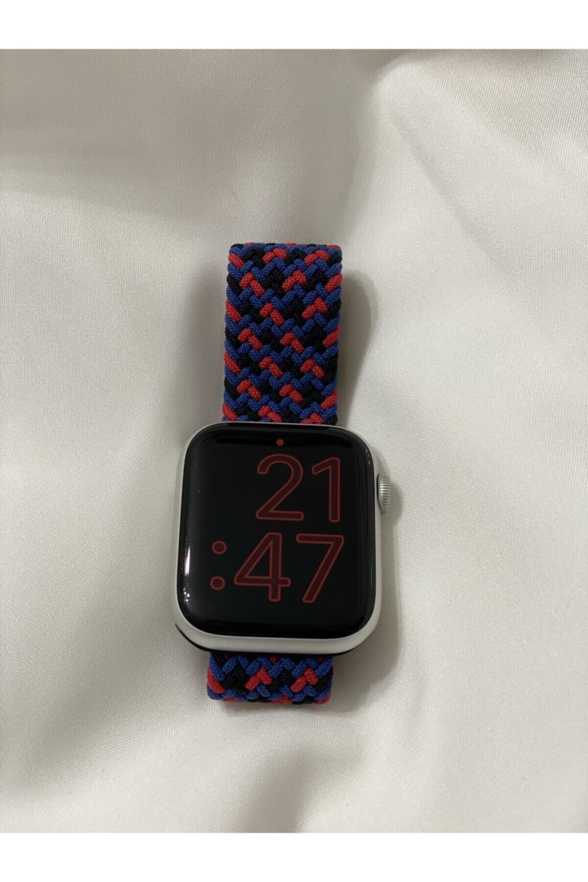 damlashopping Apple Watch Kordon Lacivert Kırmızı Siyah Örgü Kayış 2 3 4 5 6 Se Seri Uyumlu 42/44mm M Beden