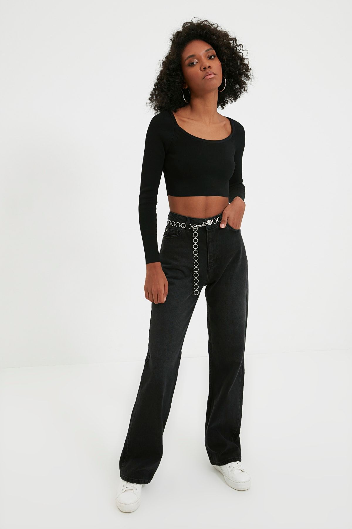TRENDYOLMİLLA Antrasit Yüksek Bel 90's Wide Leg Jeans TWOAW22JE1448