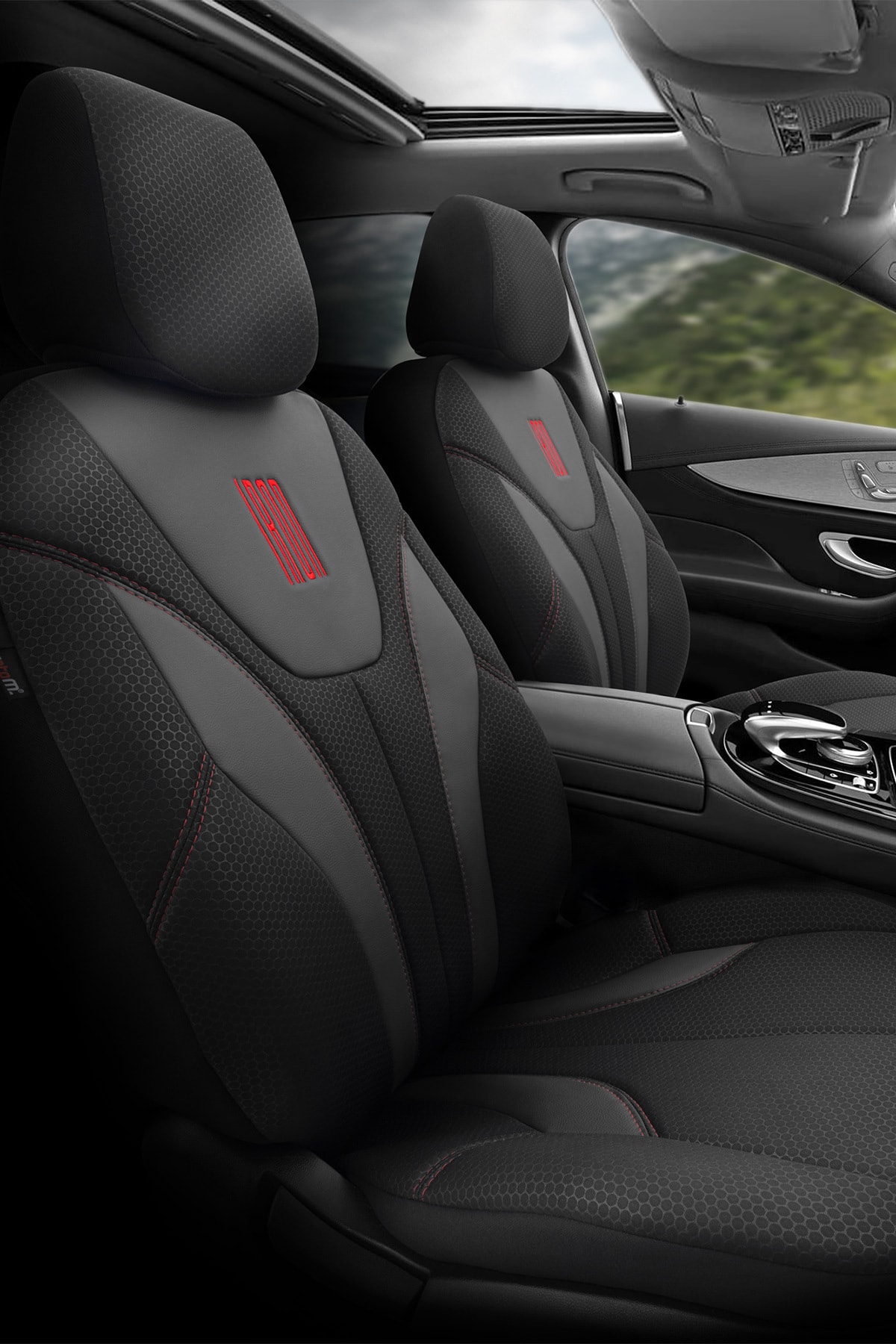 Otom Airbag Dikişli Ekstra Destekli Özel Tasarım Oto Koltuk Kılıfı - Yeni Iron Design Siyah-kırmızı