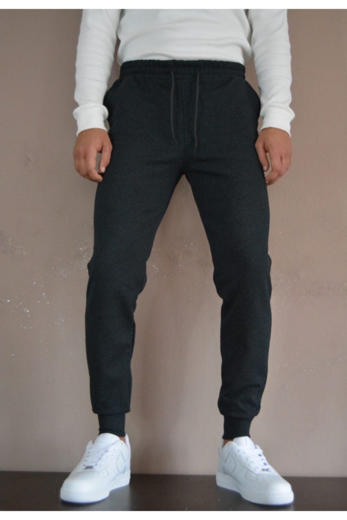 Atılgan Grp Kışlık Kalın Pamuklu Kumaş Şardonlu Antrasit Cepli Regular Eşofman