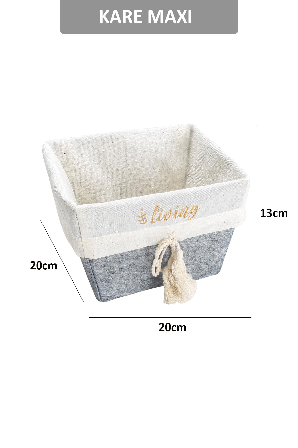 Pazar Kapısı Çok Amaçlı Dekoratif Keçeli Sepet Kare Gri Maxi Boy 20x20x13cm