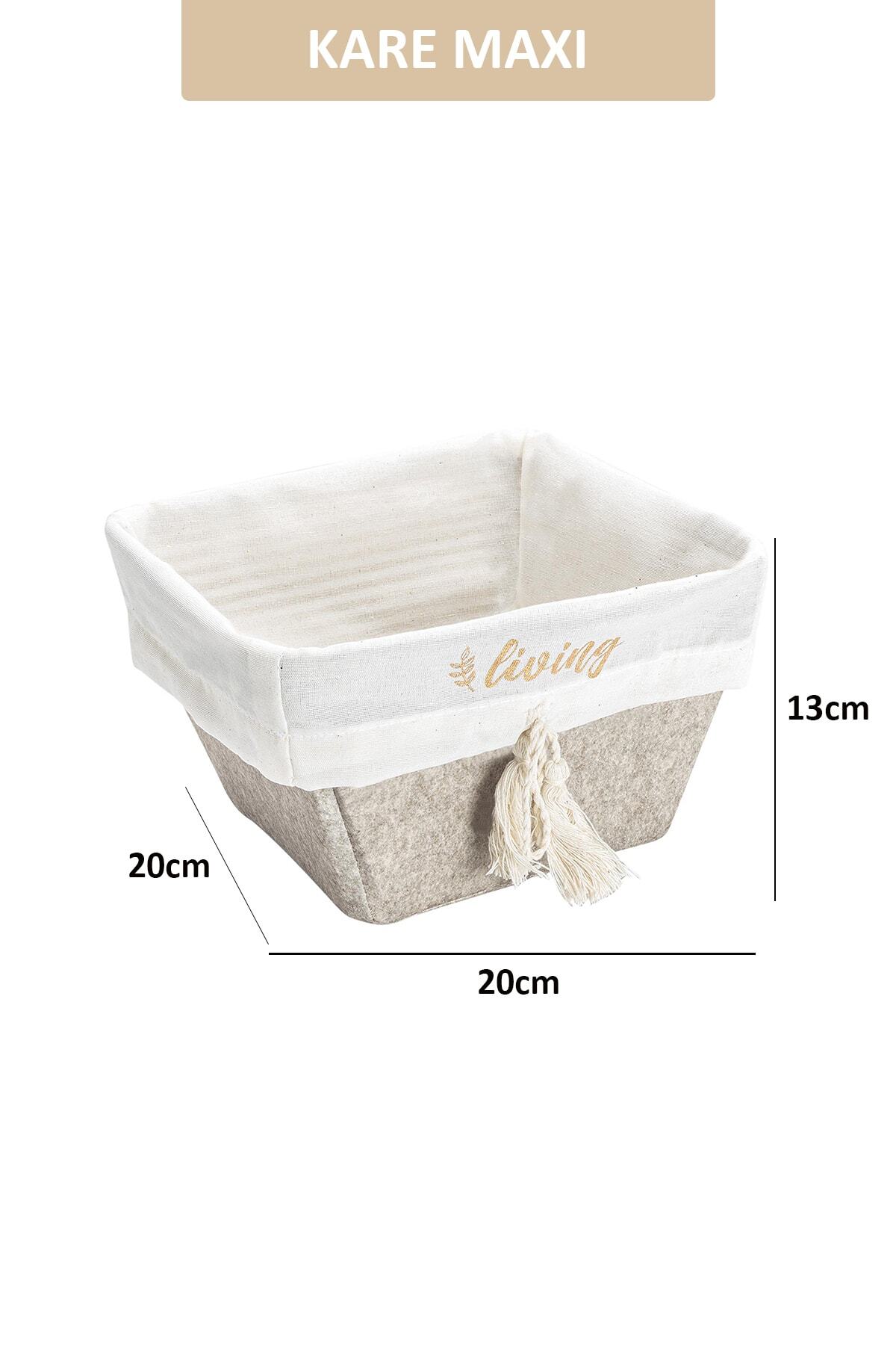 Pazar Kapısı Çok Amaçlı Dekoratif Keçeli Sepet Kare Bej Maxi Boy 20x20x13cm