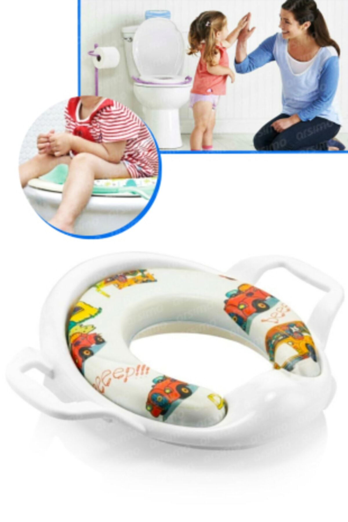 Arsimo Çocuk Bebek Klozet Eğitim Aparatı Puf Desenli Beyaz