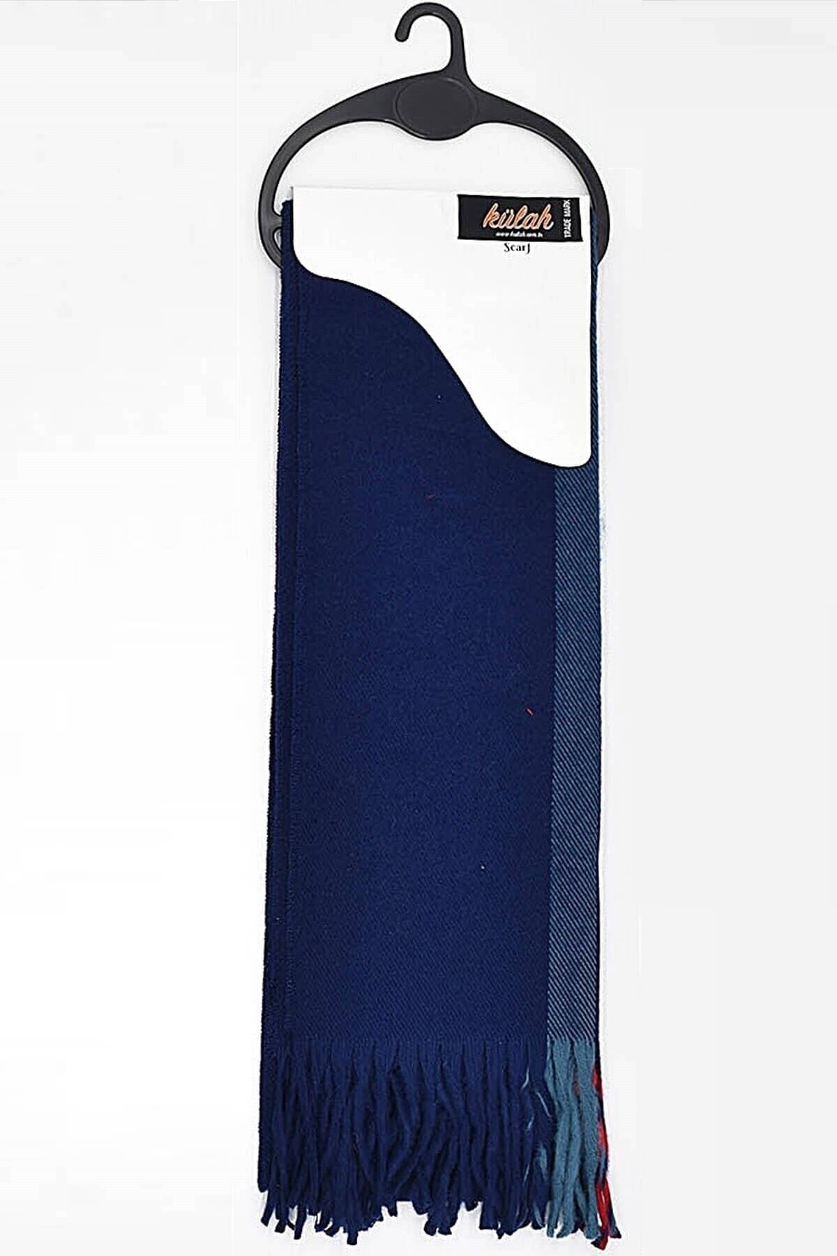 Külah Çizgili Erkek Atkı Dokuma Kaşkol-lacivert