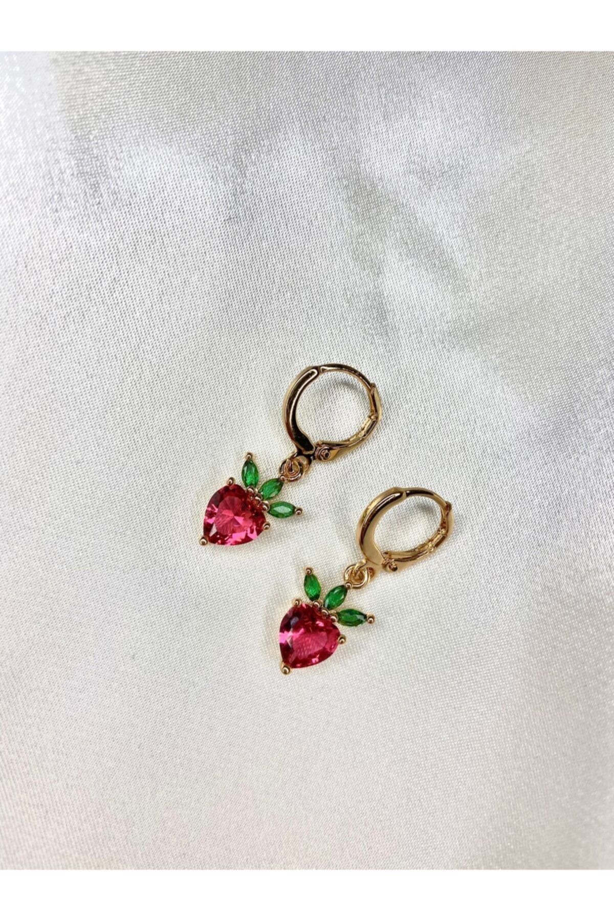 SINE ACCESSORY Zirkon Taşlı Çilek Halka Küpe