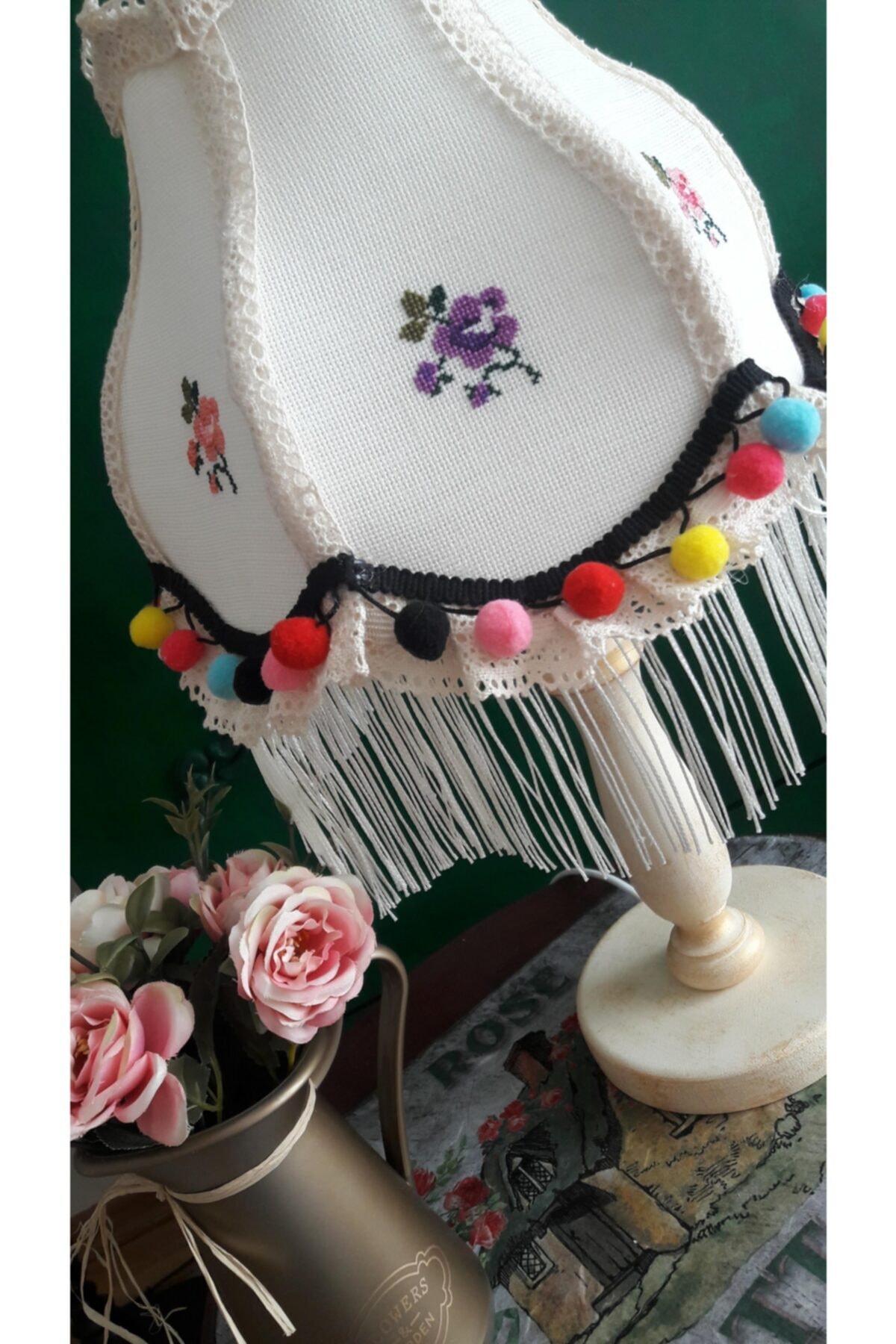 Ros design Eskıtme Ayaklı Otantık El Islemesı Vıntage Abajur