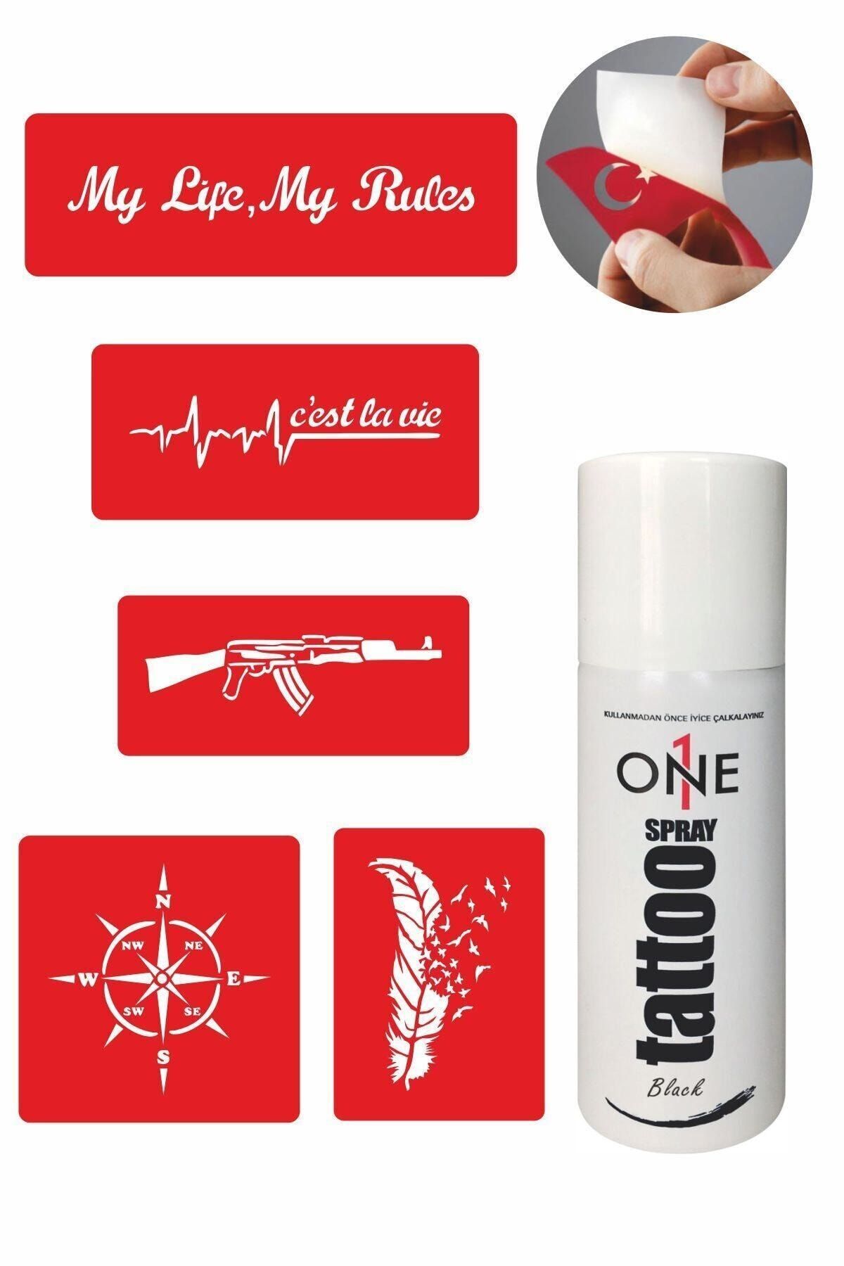 ONE SPRAY TATTOO Şanslı Rota Dövme Seti Siyah Sprey Ve 5 Desen 7711815