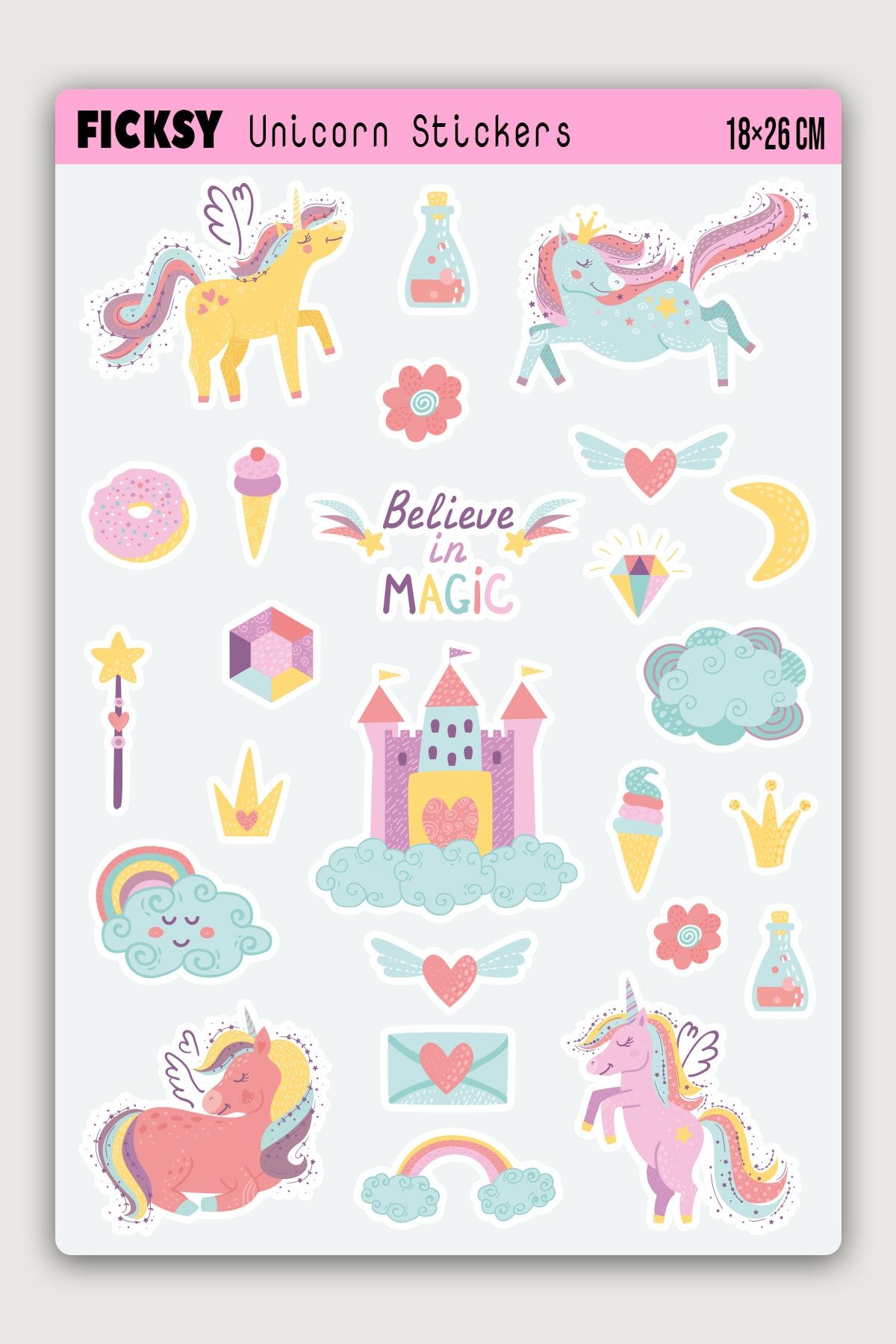 Ficksy Unicorn Tek Boynuzlu At Sticker Seti - 25 Adet Etiket Çıkartma