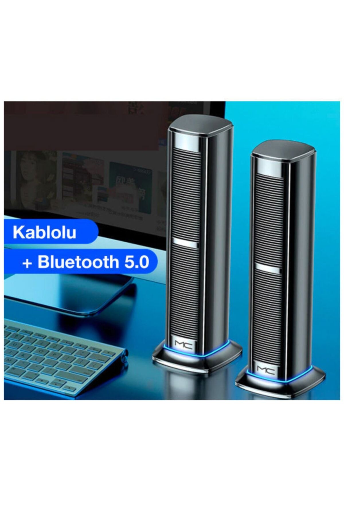 TeknoExpress Mc 2'li Bluetoothlu Ve Kablolu Soundbar Masaüstü Hoparlör Siyah